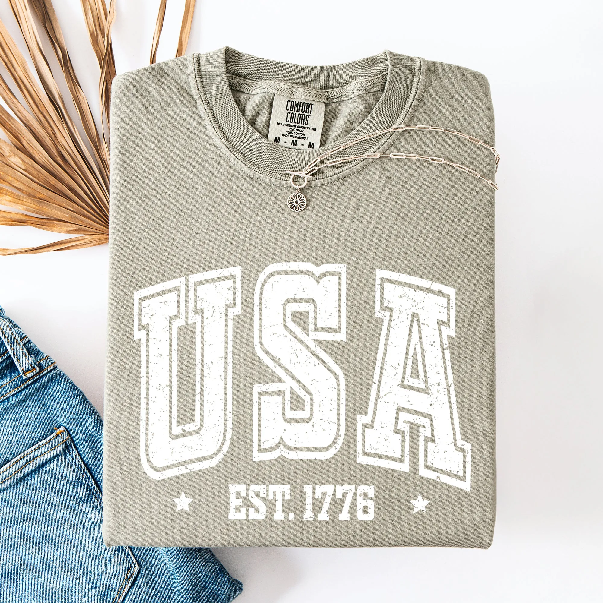 USA, est 1776, America, Patriotic, Vintage Varsity Comfort Colors T-Shirt sold by Refinery Number One product image thumbnail 5