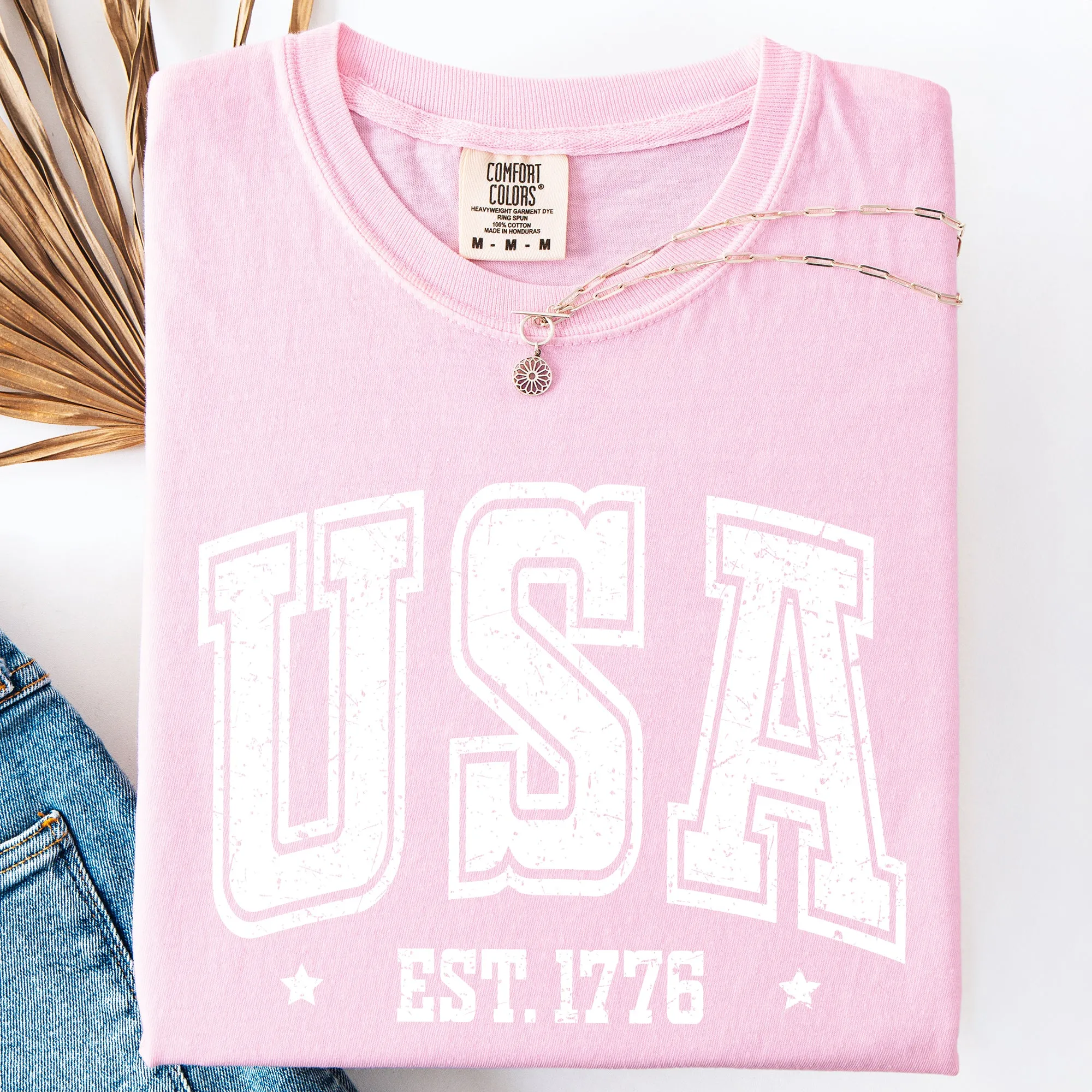 USA, est 1776, America, Patriotic, Vintage Varsity Comfort Colors T-Shirt sold by Refinery Number One product image thumbnail 2