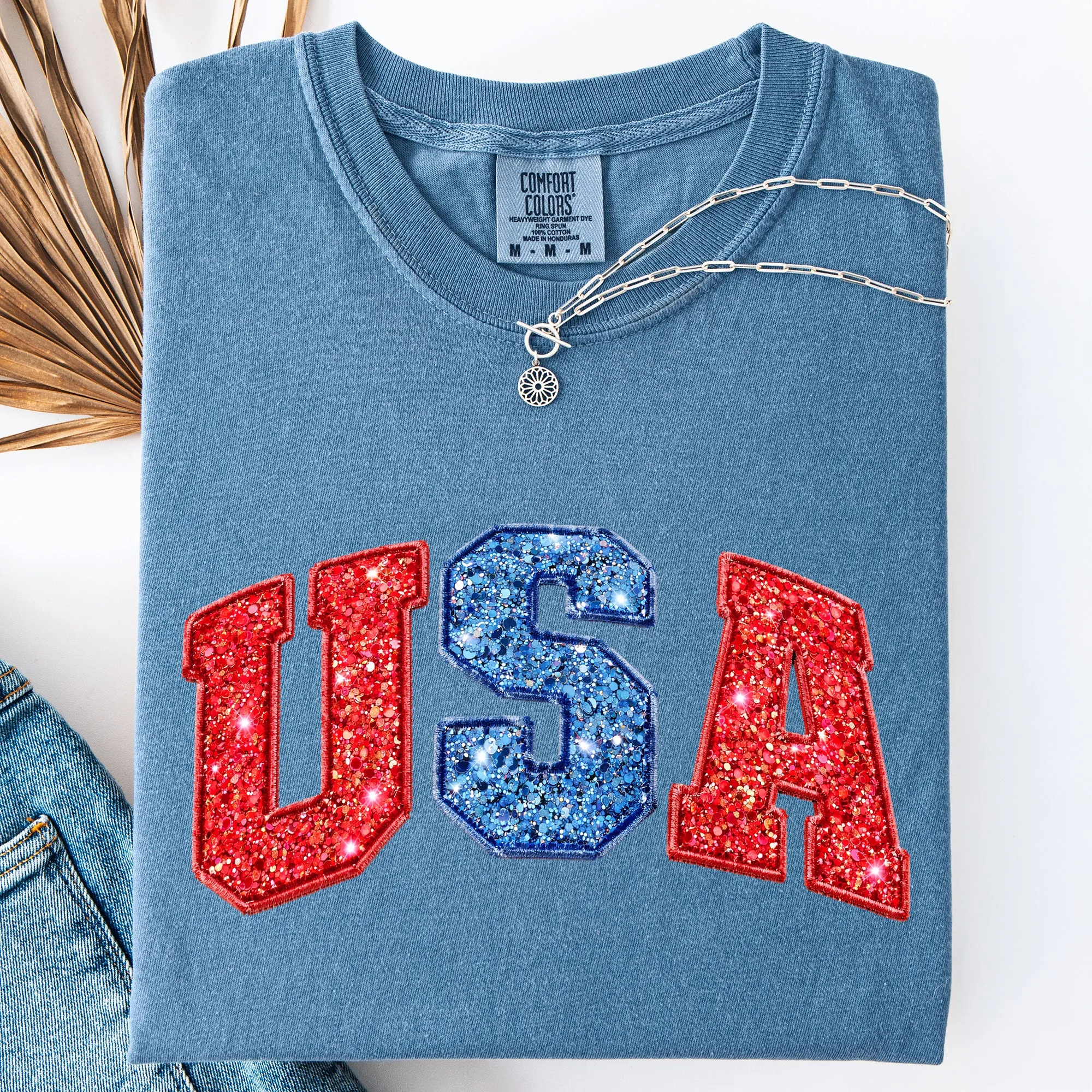 Glittery, USA, Red Blue, Patriotic, America Comfort Colors T-Shirt sold by Refinery Number One product image thumbnail 2