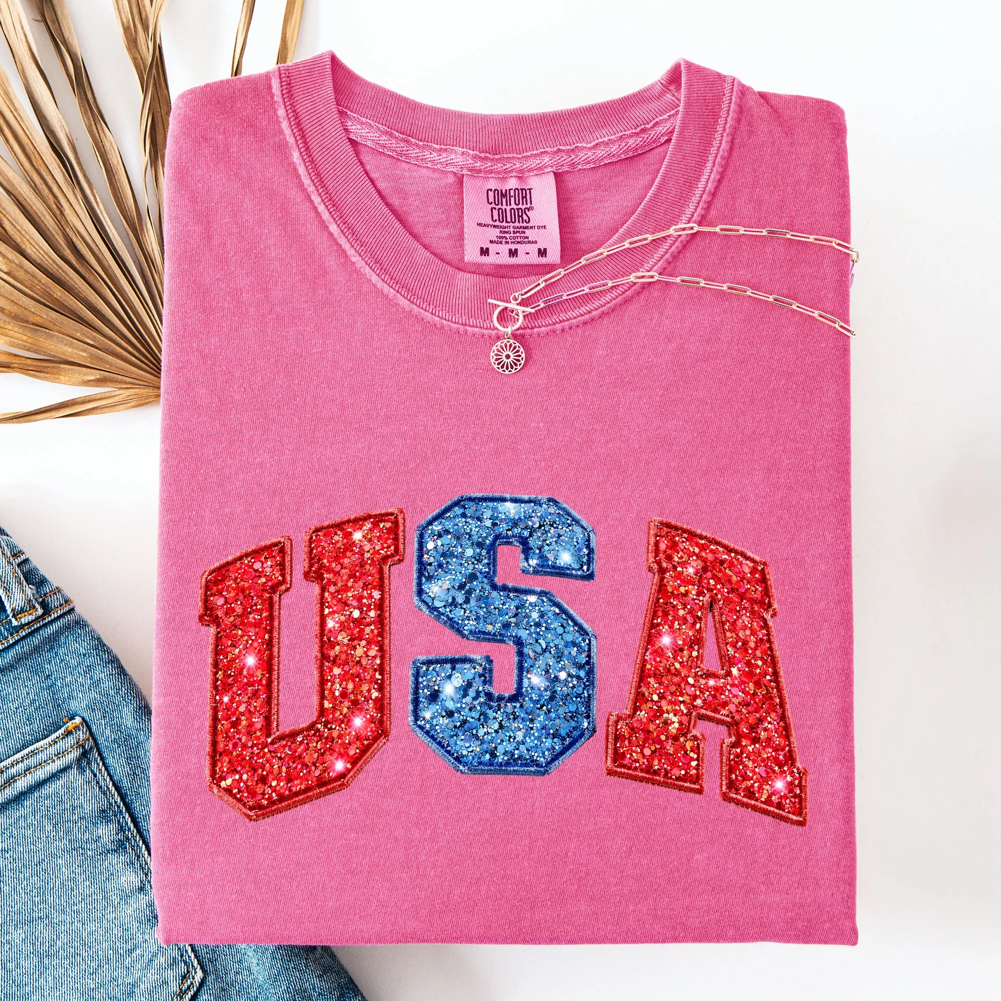 Glittery, USA, Red Blue, Patriotic, America Comfort Colors T-Shirt sold by Refinery Number One product image thumbnail 3