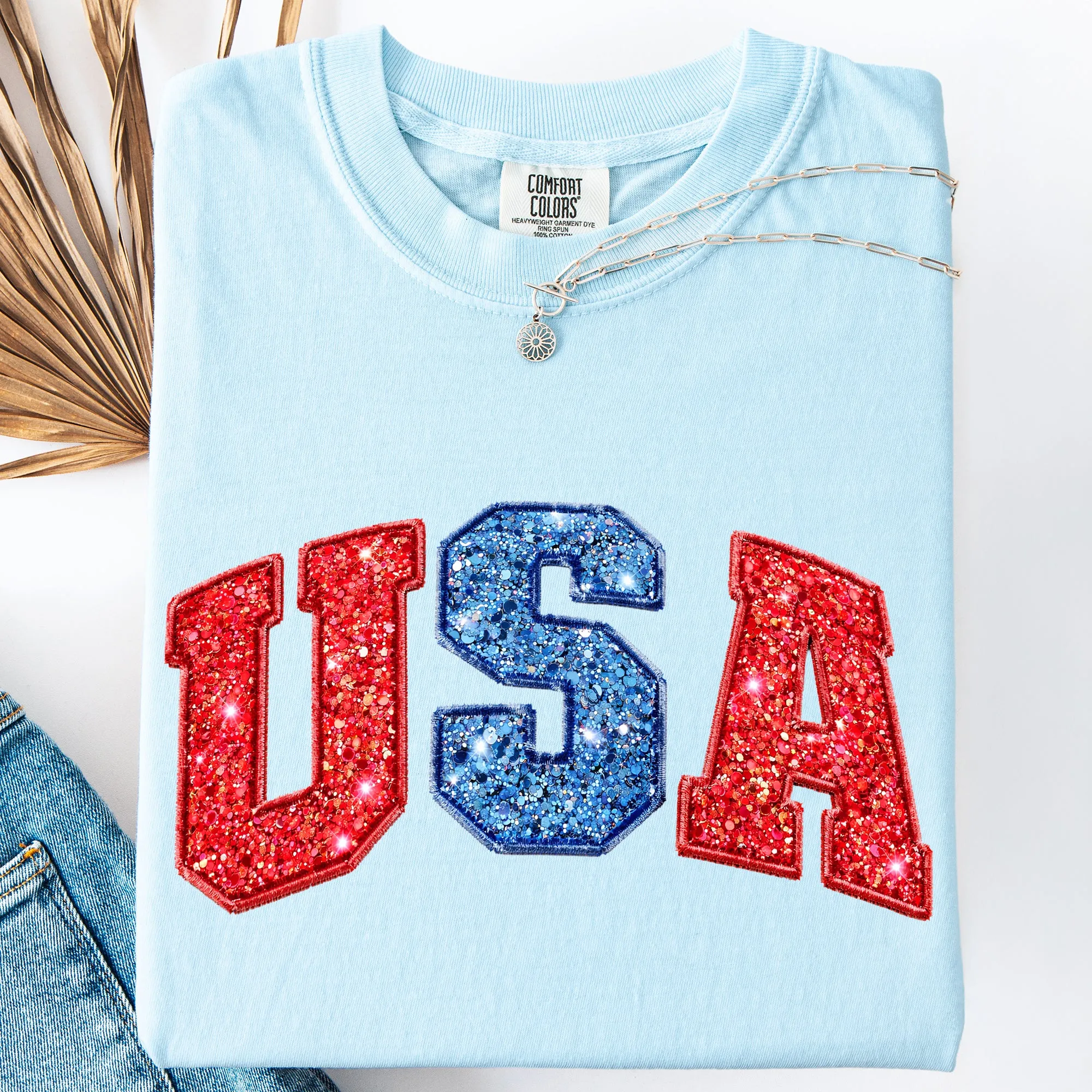 Glittery, USA, Red Blue, Patriotic, America Comfort Colors T-Shirt sold by Refinery Number One product image thumbnail 4