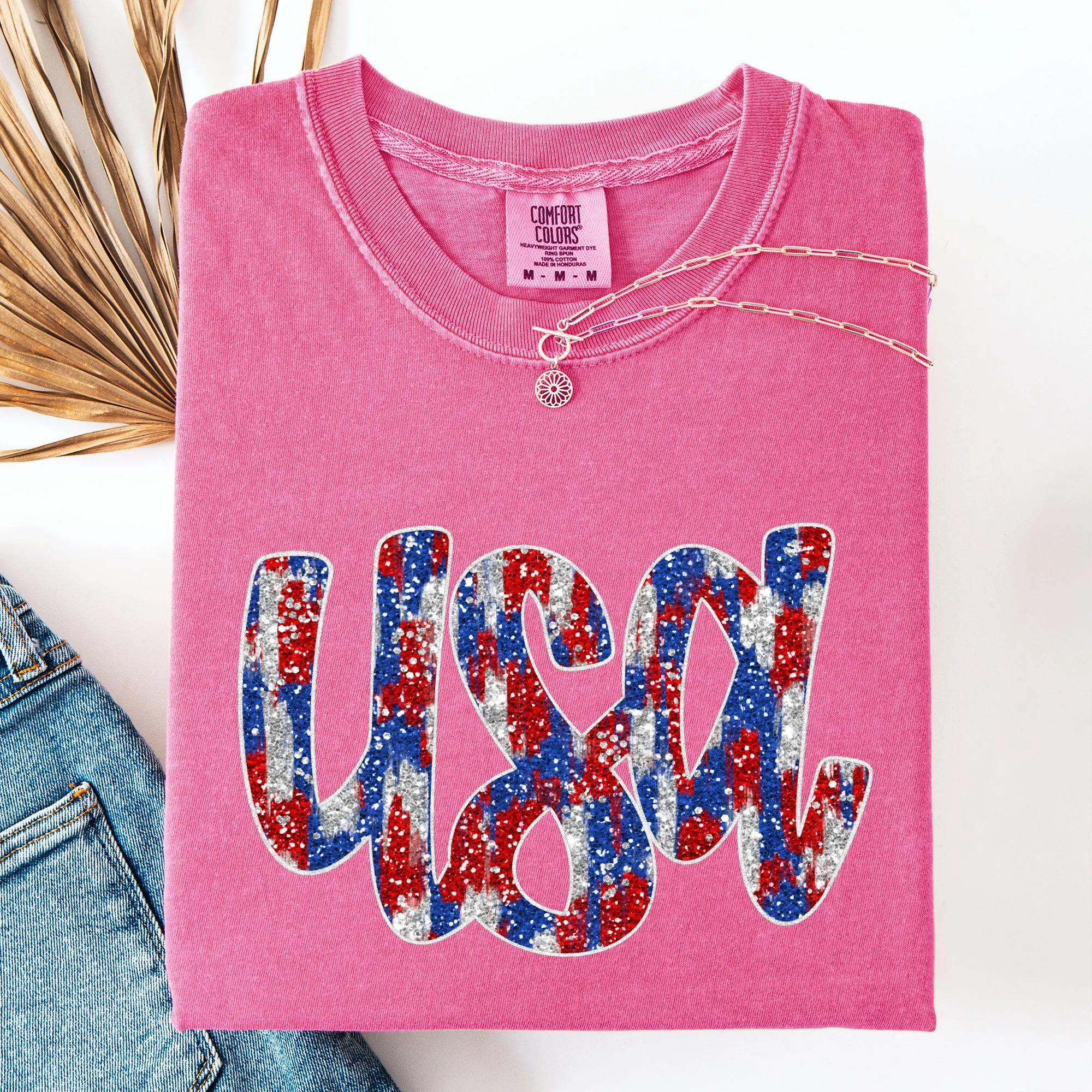 Glittery, USA, Patriotic, America, Red White and Blue Comfort Colors T-Shirt sold by Refinery Number One product image thumbnail 3