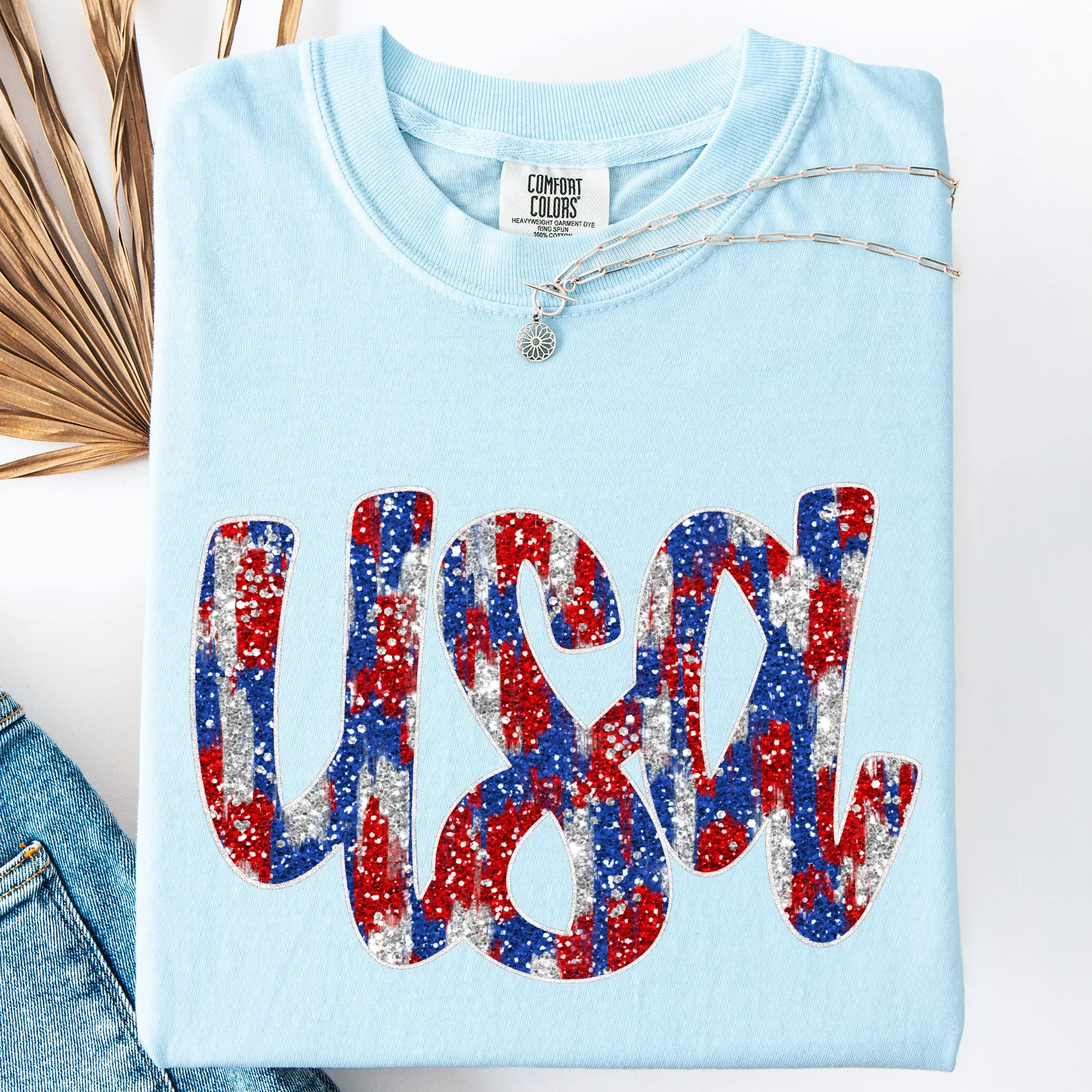 Glittery, USA, Patriotic, America, Red White and Blue Comfort Colors T-Shirt sold by Refinery Number One product image thumbnail 4