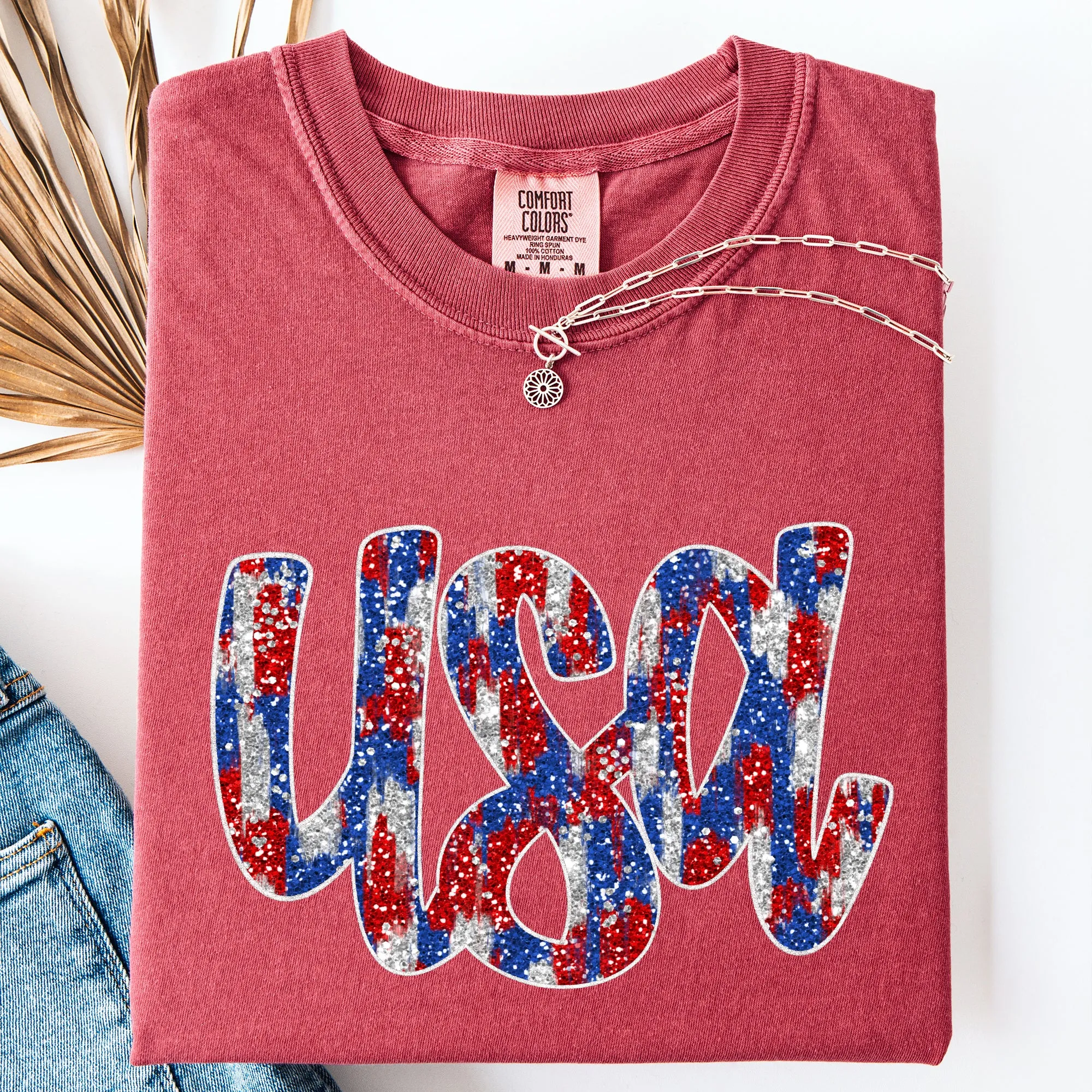 Glittery, USA, Patriotic, America, Red White and Blue Comfort Colors T-Shirt sold by Refinery Number One product image thumbnail 5