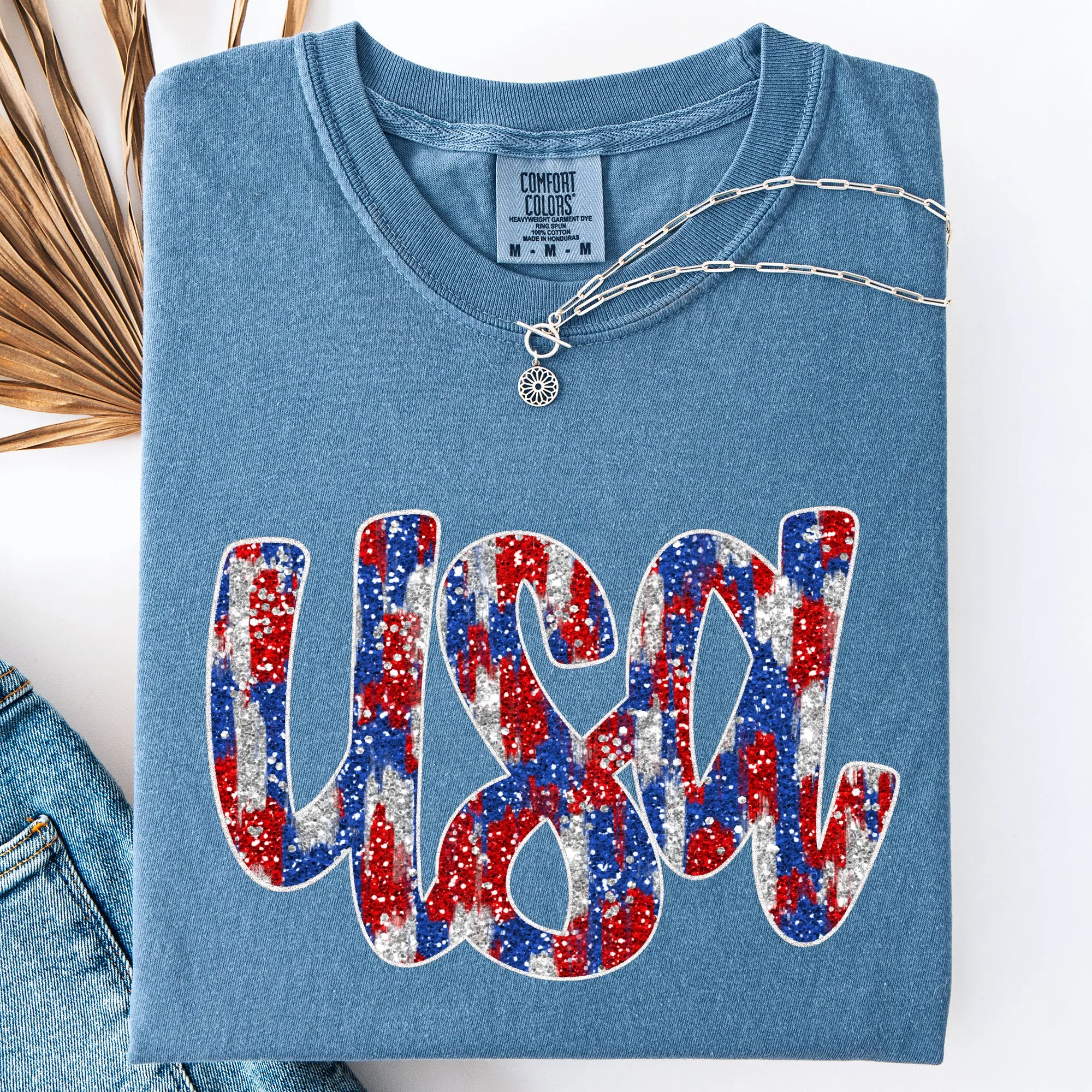 Glittery, USA, Patriotic, America, Red White and Blue Comfort Colors T-Shirt sold by Refinery Number One product image thumbnail 2