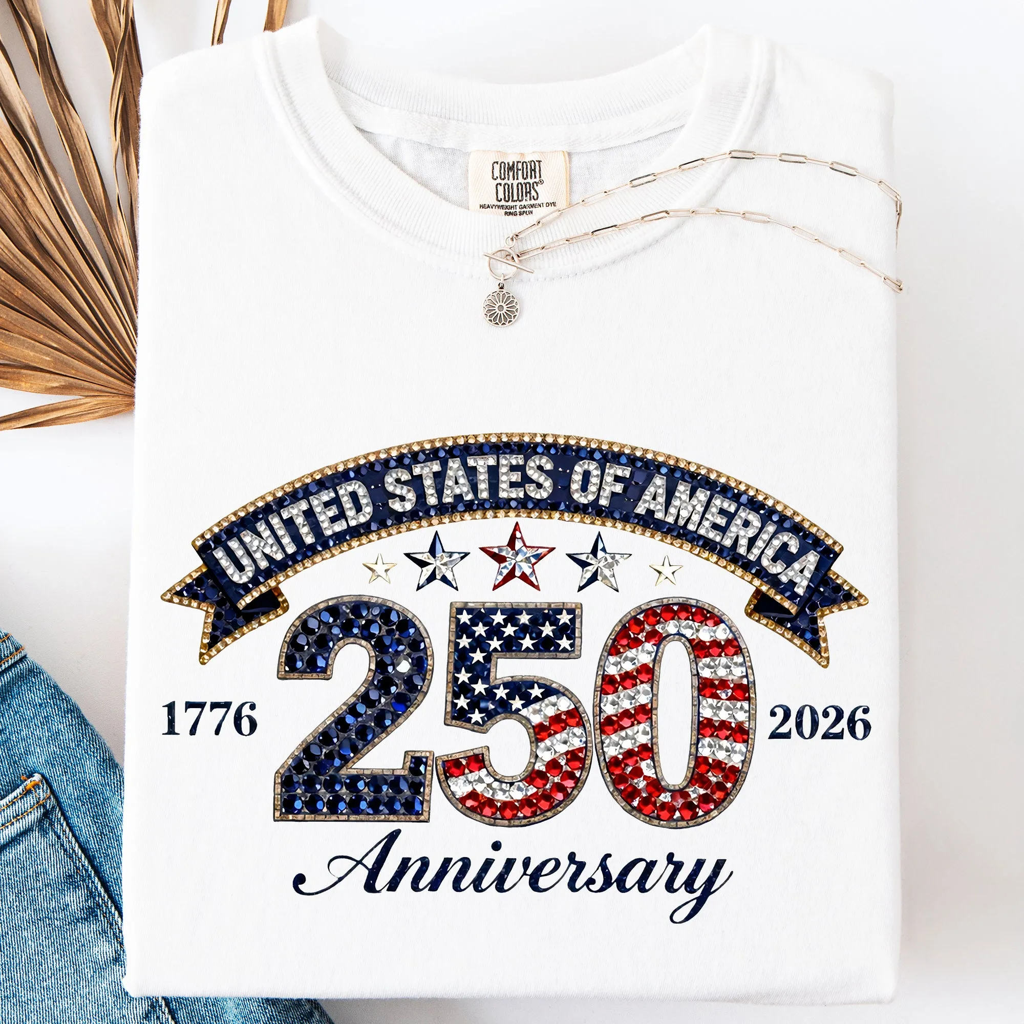 Glittery, USA, 250th Anniversary, Patriotic, 4th of July Comfort Colors T-Shirt sold by Refinery Number One