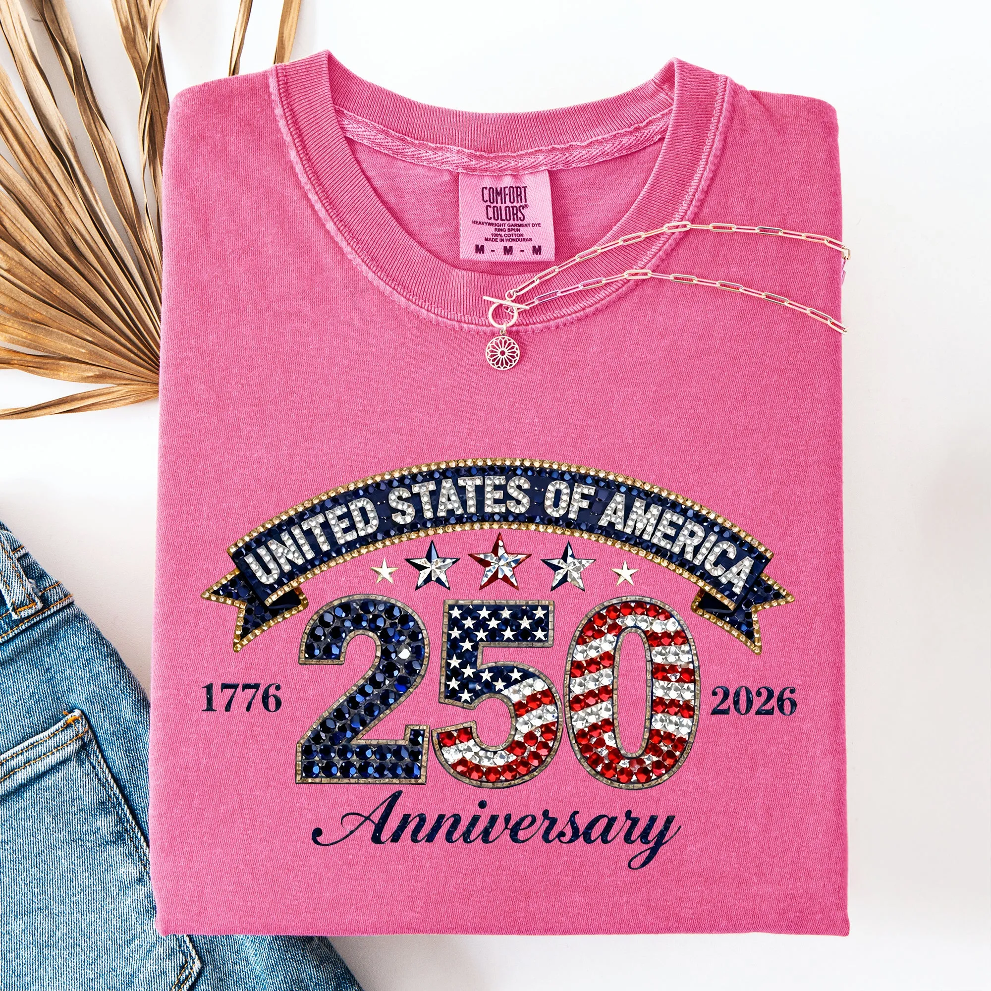 Glittery, USA, 250th Anniversary, Patriotic, 4th of July Comfort Colors T-Shirt sold by Refinery Number One product image thumbnail 5