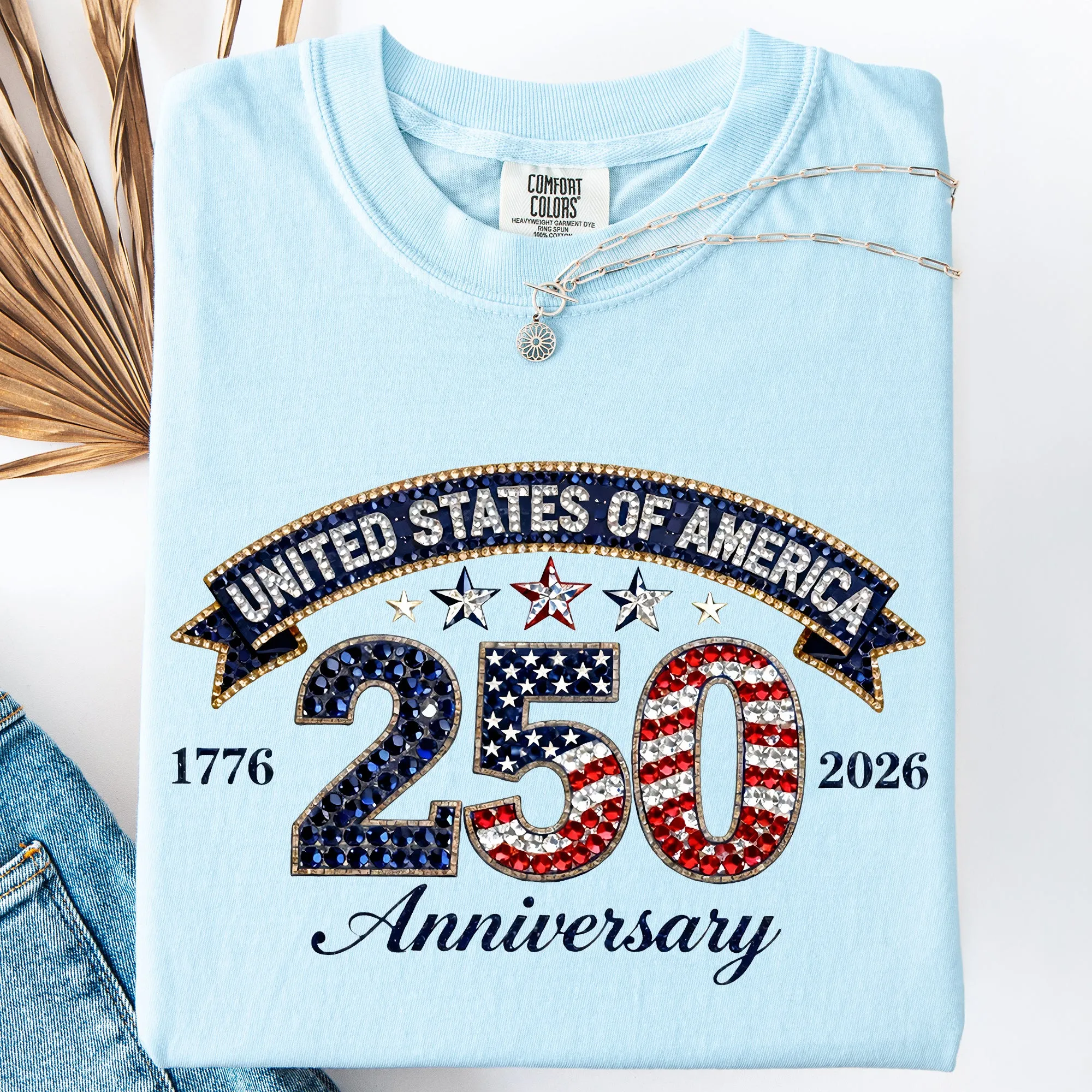 Glittery, USA, 250th Anniversary, Patriotic, 4th of July Comfort Colors T-Shirt sold by Refinery Number One product image thumbnail 2