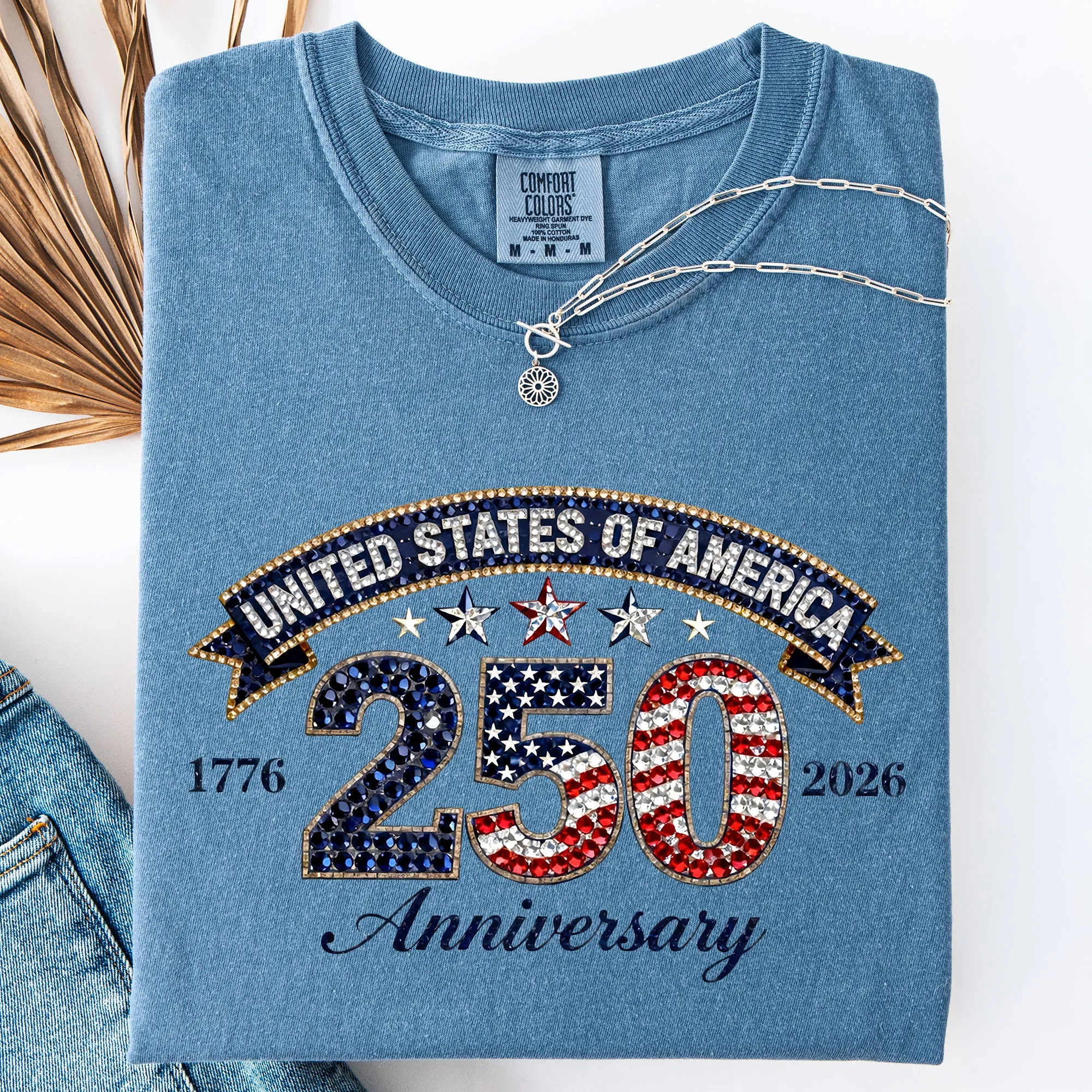 Glittery, USA, 250th Anniversary, Patriotic, 4th of July Comfort Colors T-Shirt sold by Refinery Number One product image thumbnail 4
