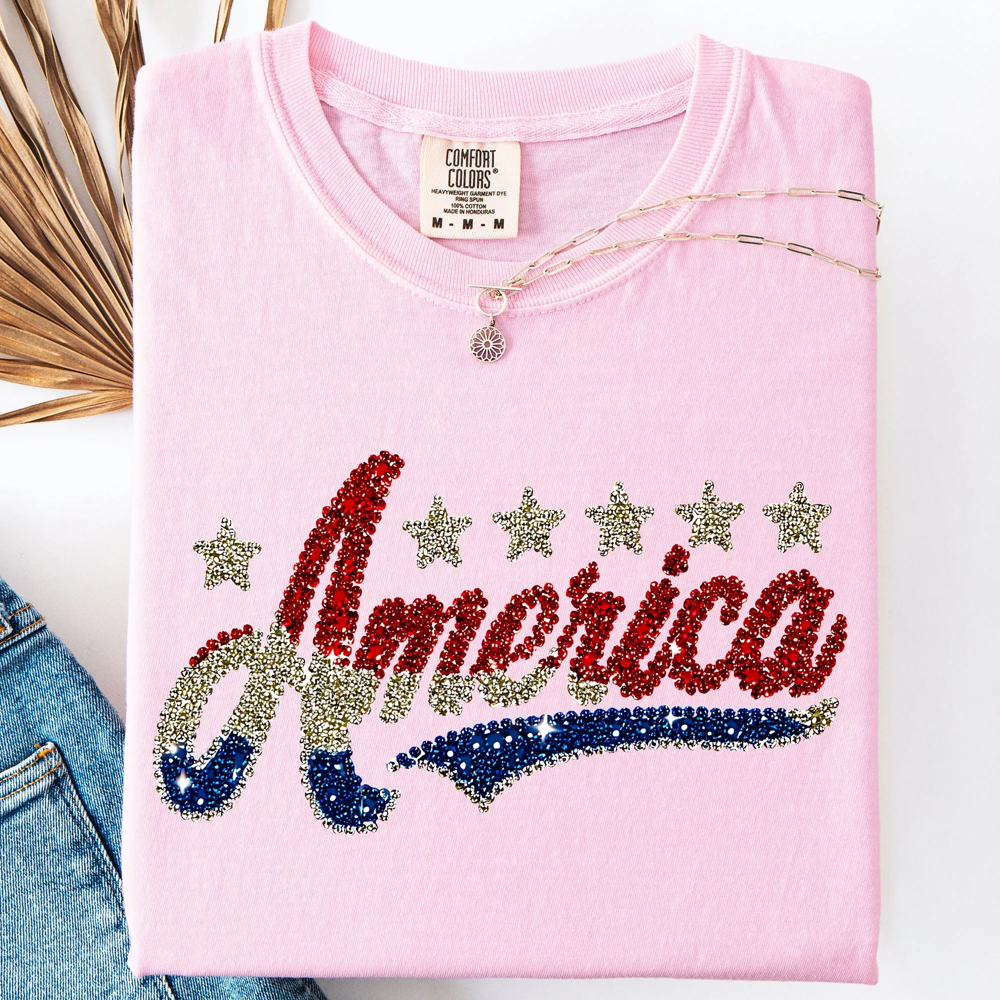 Glittery, America, Stars and Stripes, USA, Patriotic Comfort Colors T-Shirt sold by Refinery Number One product image thumbnail 3