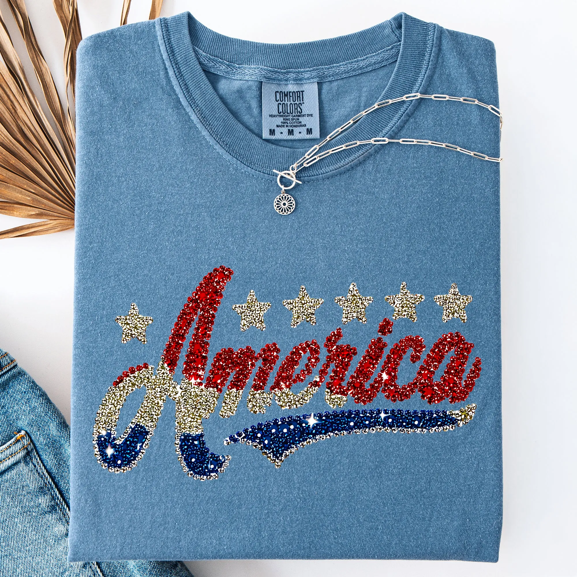 Glittery, America, Stars and Stripes, USA, Patriotic Comfort Colors T-Shirt sold by Refinery Number One product image thumbnail 4