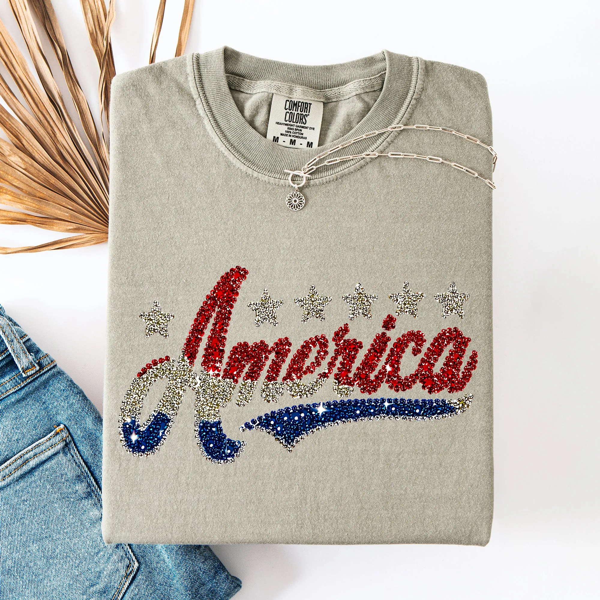 Glittery, America, Stars and Stripes, USA, Patriotic Comfort Colors T-Shirt sold by Refinery Number One product image thumbnail 2