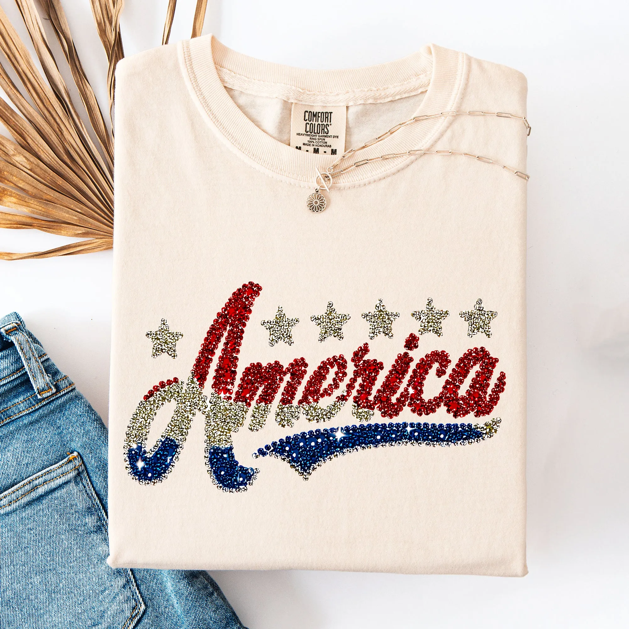 Glittery, America, Stars and Stripes, USA, Patriotic Comfort Colors T-Shirt sold by Refinery Number One