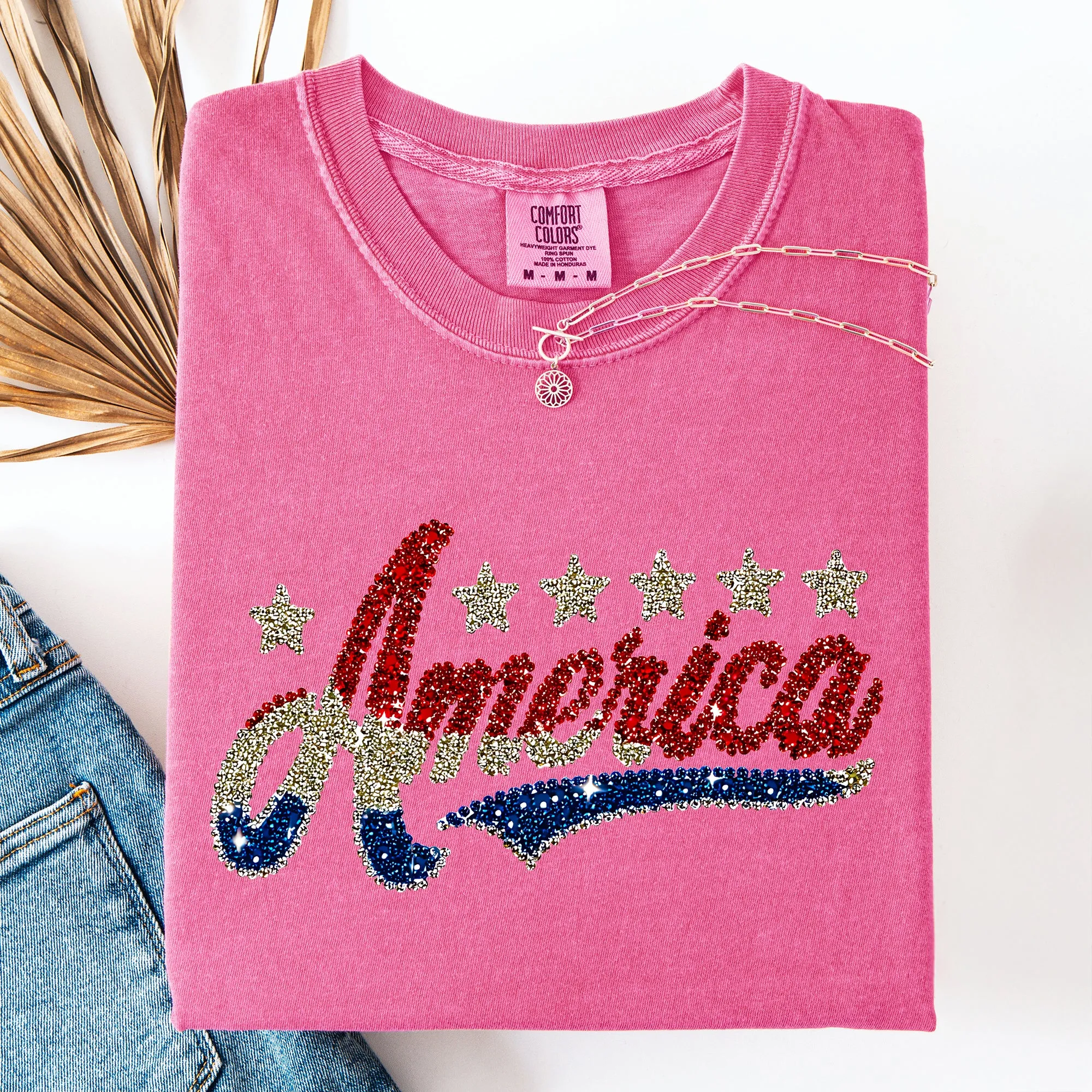 Glittery, America, Stars and Stripes, USA, Patriotic Comfort Colors T-Shirt sold by Refinery Number One product image thumbnail 5