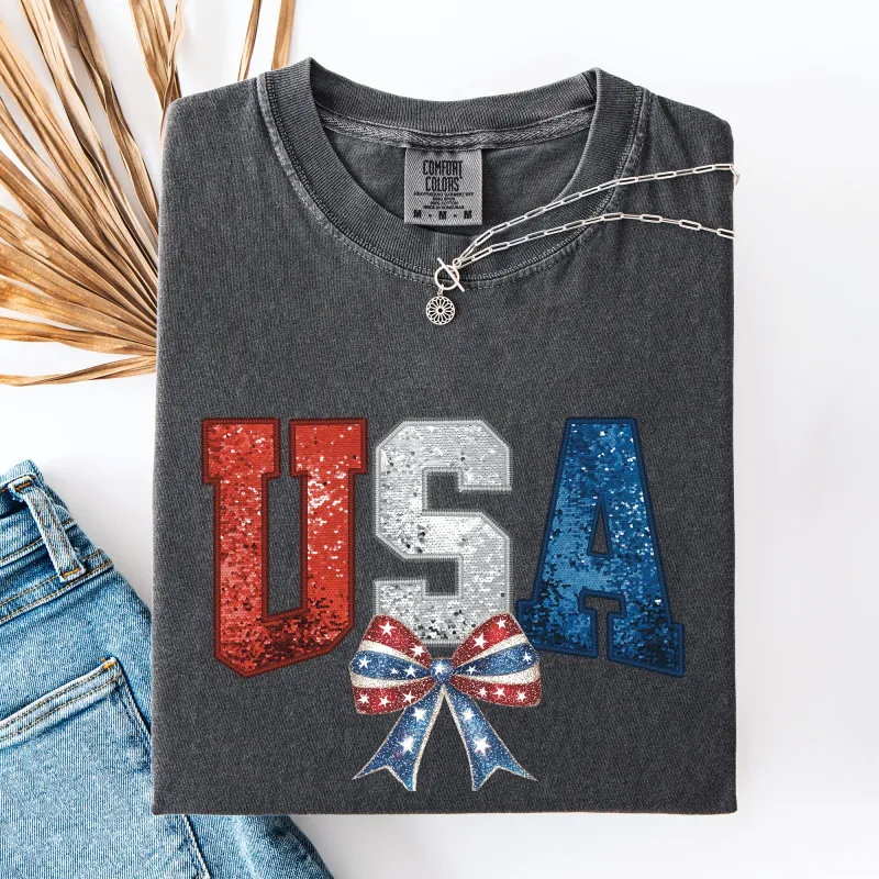 Glittery USA, Bow, Ribbon, Patriotic, America Comfort Colors T-Shirt sold by Refinery Number One