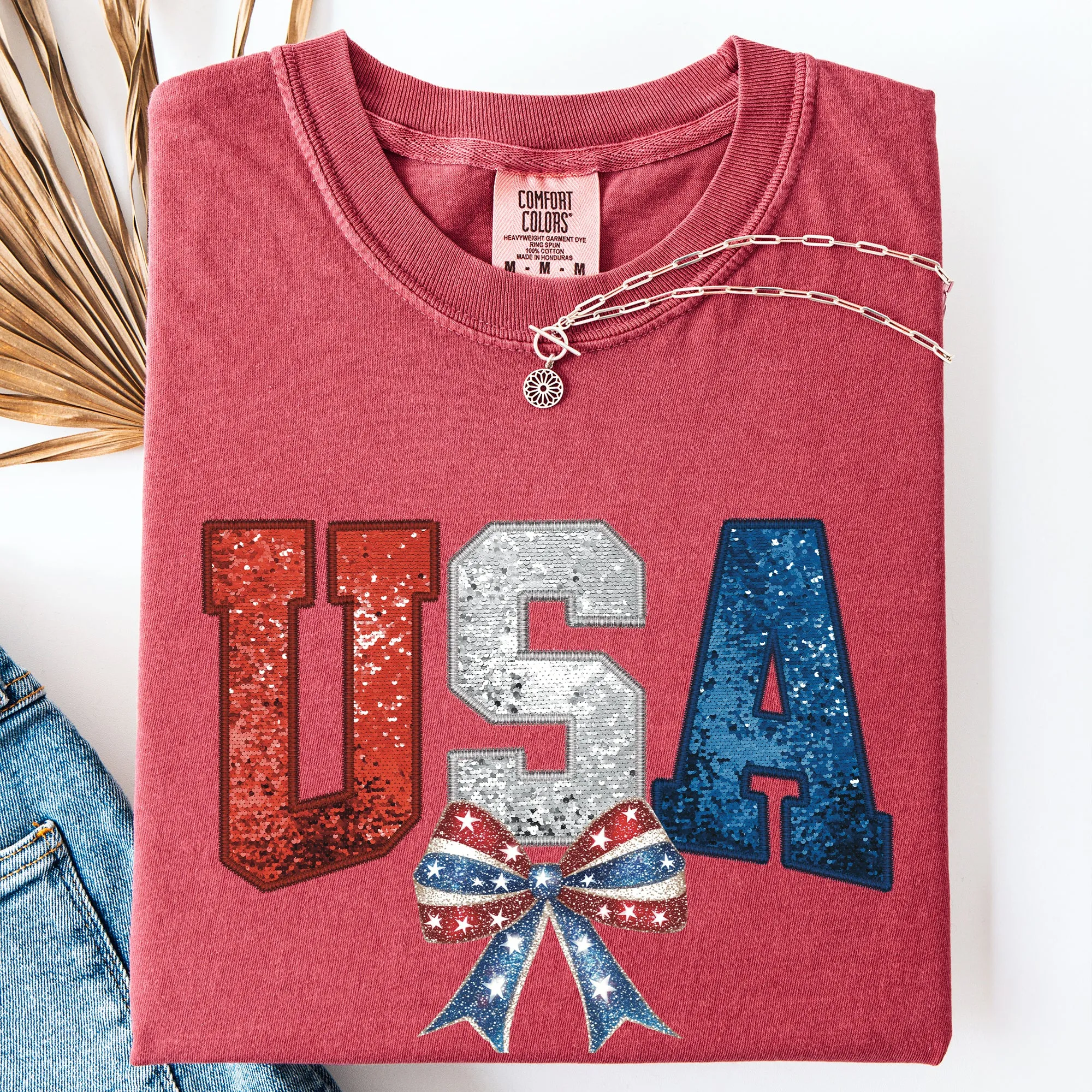 Glittery USA, Bow, Ribbon, Patriotic, America Comfort Colors T-Shirt sold by Refinery Number One product image thumbnail 5