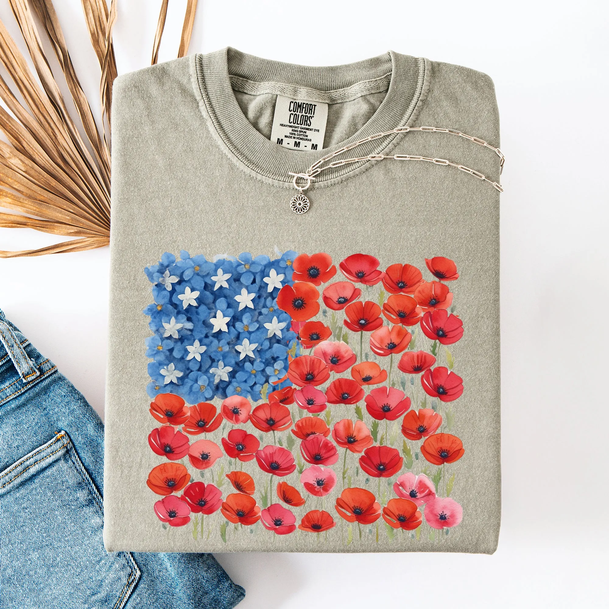 Floral Flag, USA, Patriotic, America, 4th of July Comfort Colors T-Shirt sold by Refinery Number One product image thumbnail 5