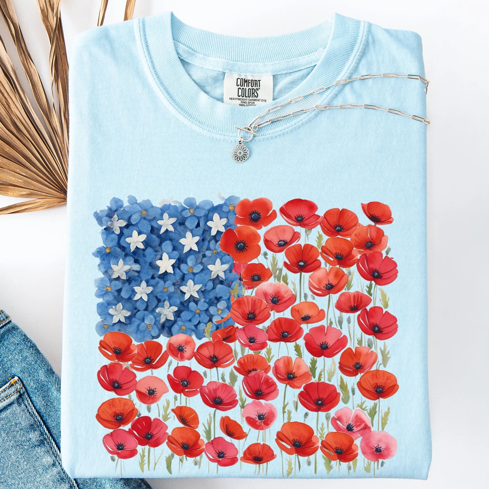 Floral Flag, USA, Patriotic, America, 4th of July Comfort Colors T-Shirt sold by Refinery Number One product image thumbnail 2