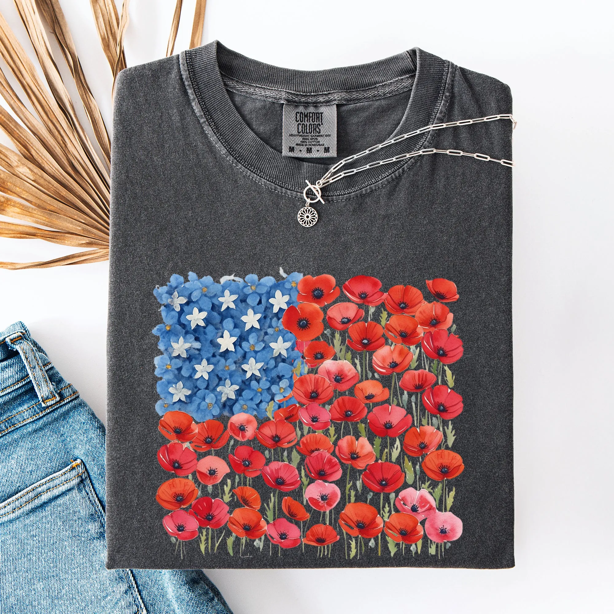 Floral Flag, USA, Patriotic, America, 4th of July Comfort Colors T-Shirt sold by Refinery Number One product image thumbnail 4