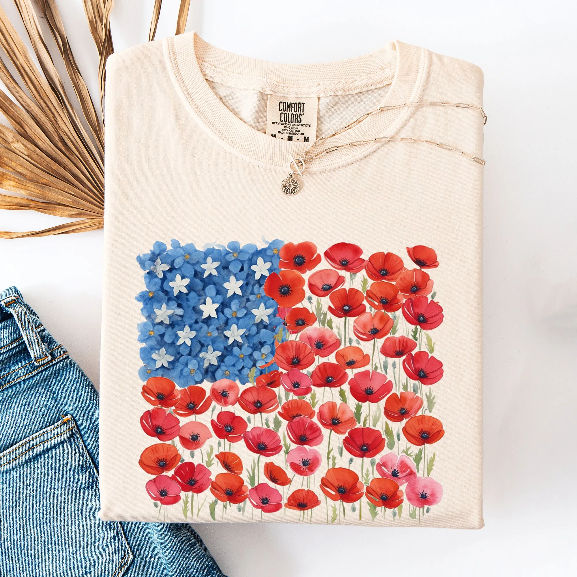 Floral Flag, USA, Patriotic, America, 4th of July Comfort Colors T-Shirt sold by Refinery Number One product image thumbnail 3