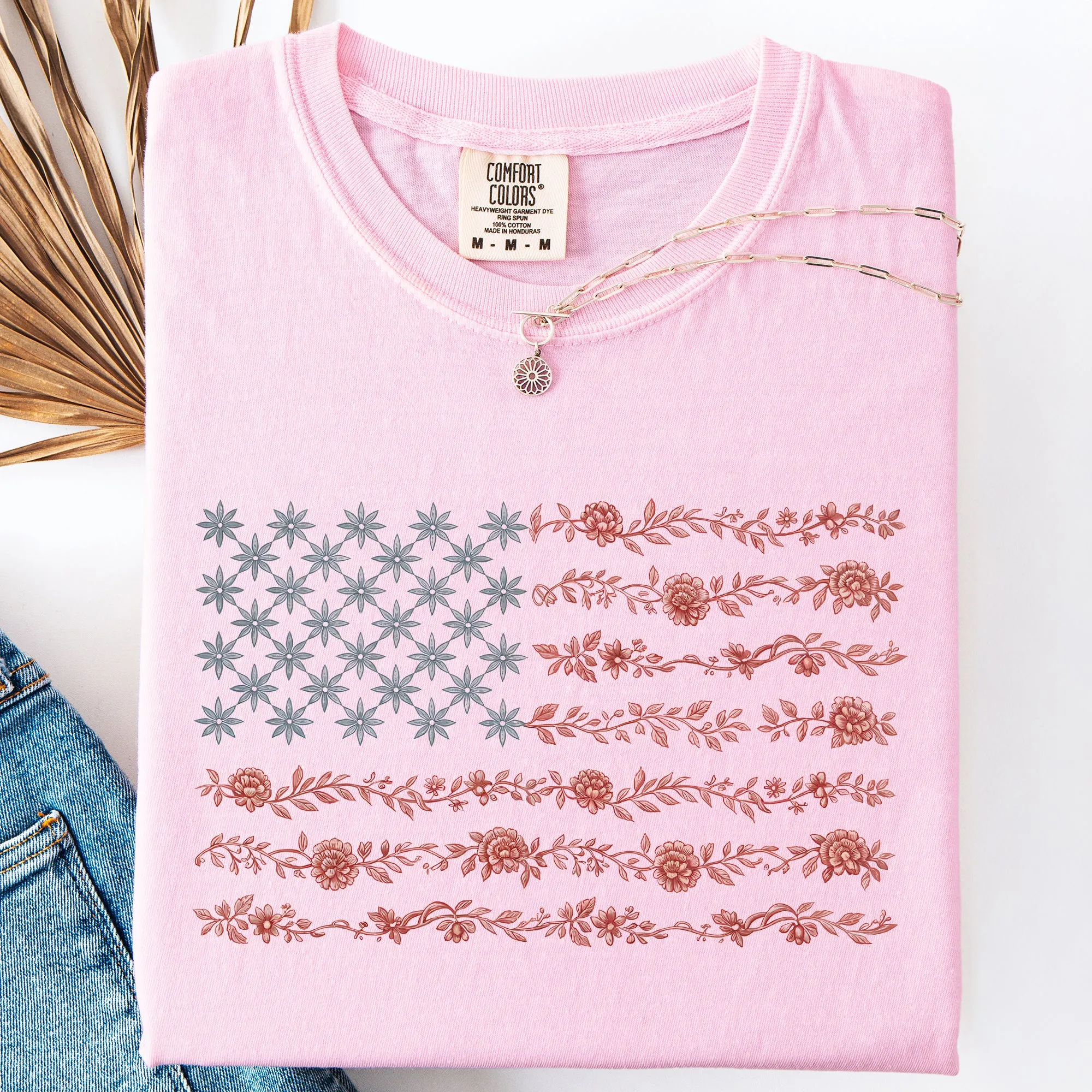 Floral America Flag, USA, America, 4th of July Comfort Colors T-Shirt sold by Refinery Number One product image thumbnail 2