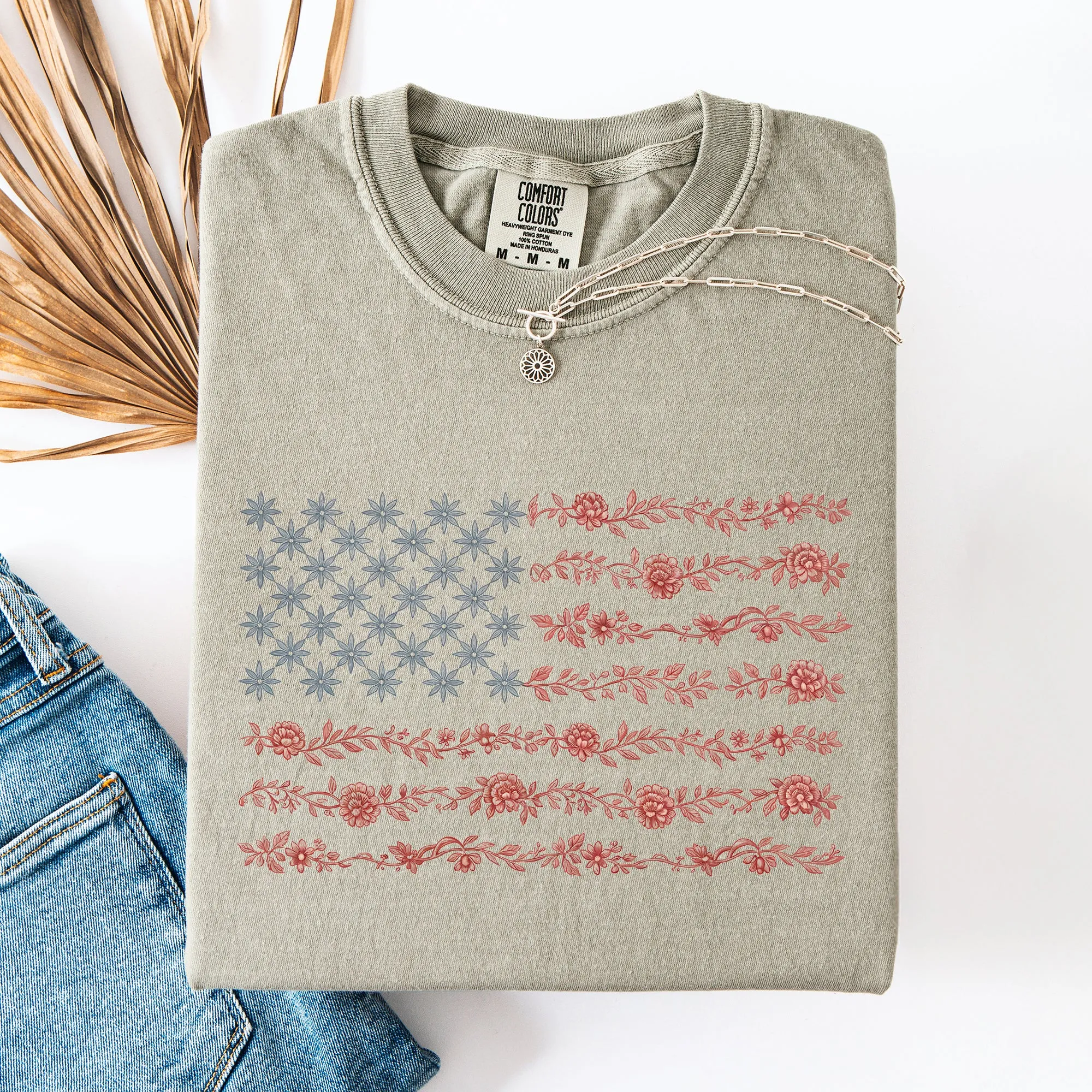 Floral America Flag, USA, America, 4th of July Comfort Colors T-Shirt sold by Refinery Number One product image thumbnail 5