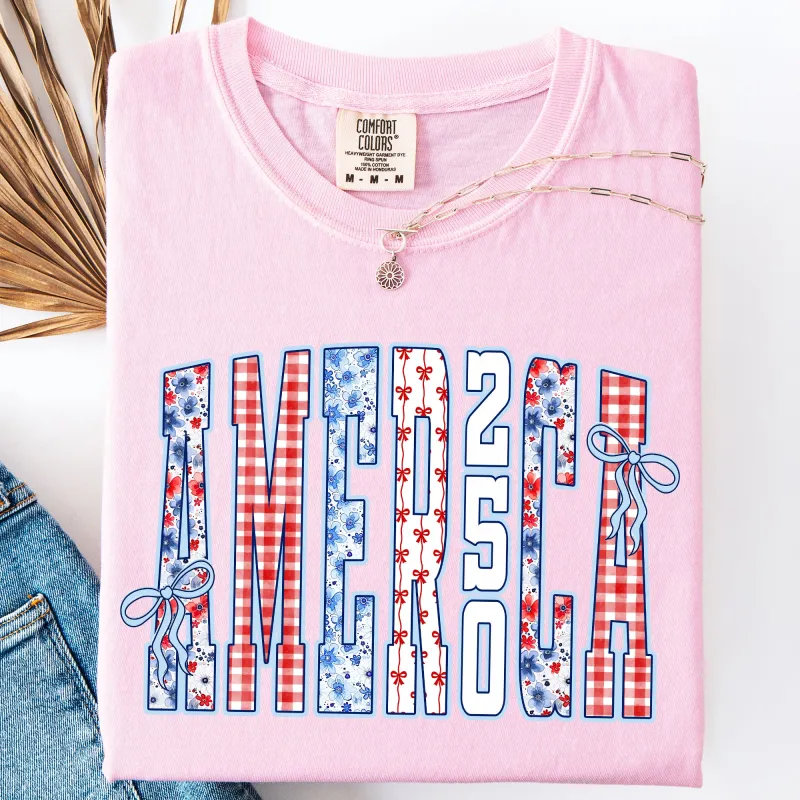 America, Ribbons and Bows, 250th Anniversary, USA, Patriotic Comfort Colors T-Shirt made by Refinery Number One