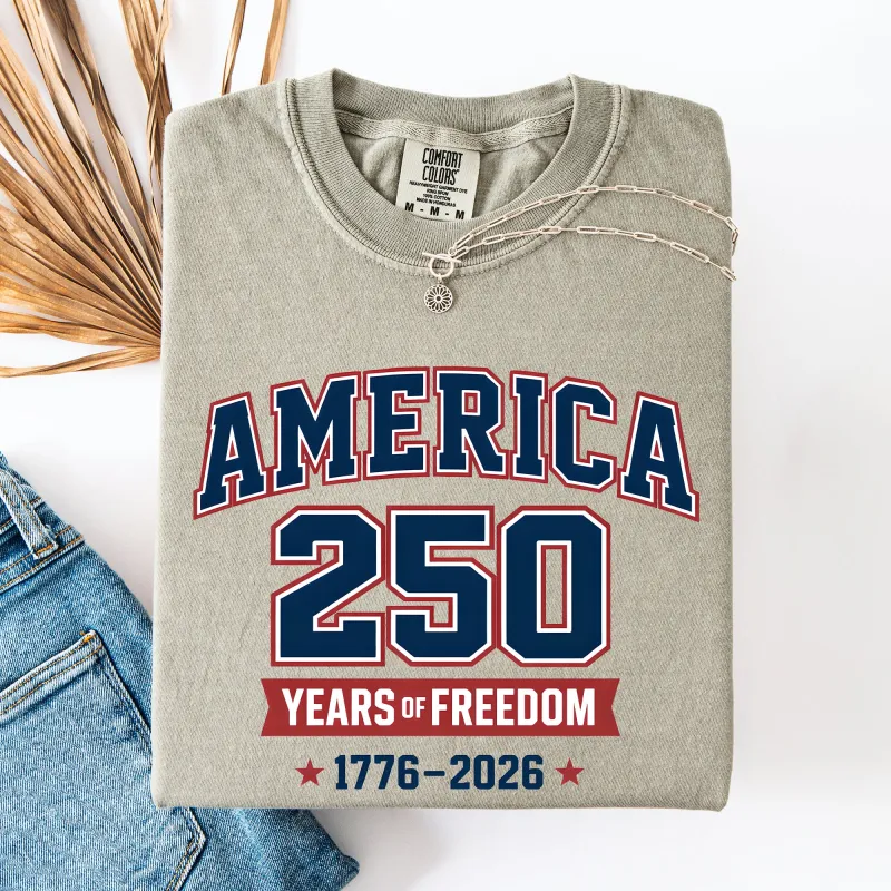 America, 250 Years of Freedom, Varsity, USA, Patriotic Comfort Colors T-Shirt made by Refinery Number One