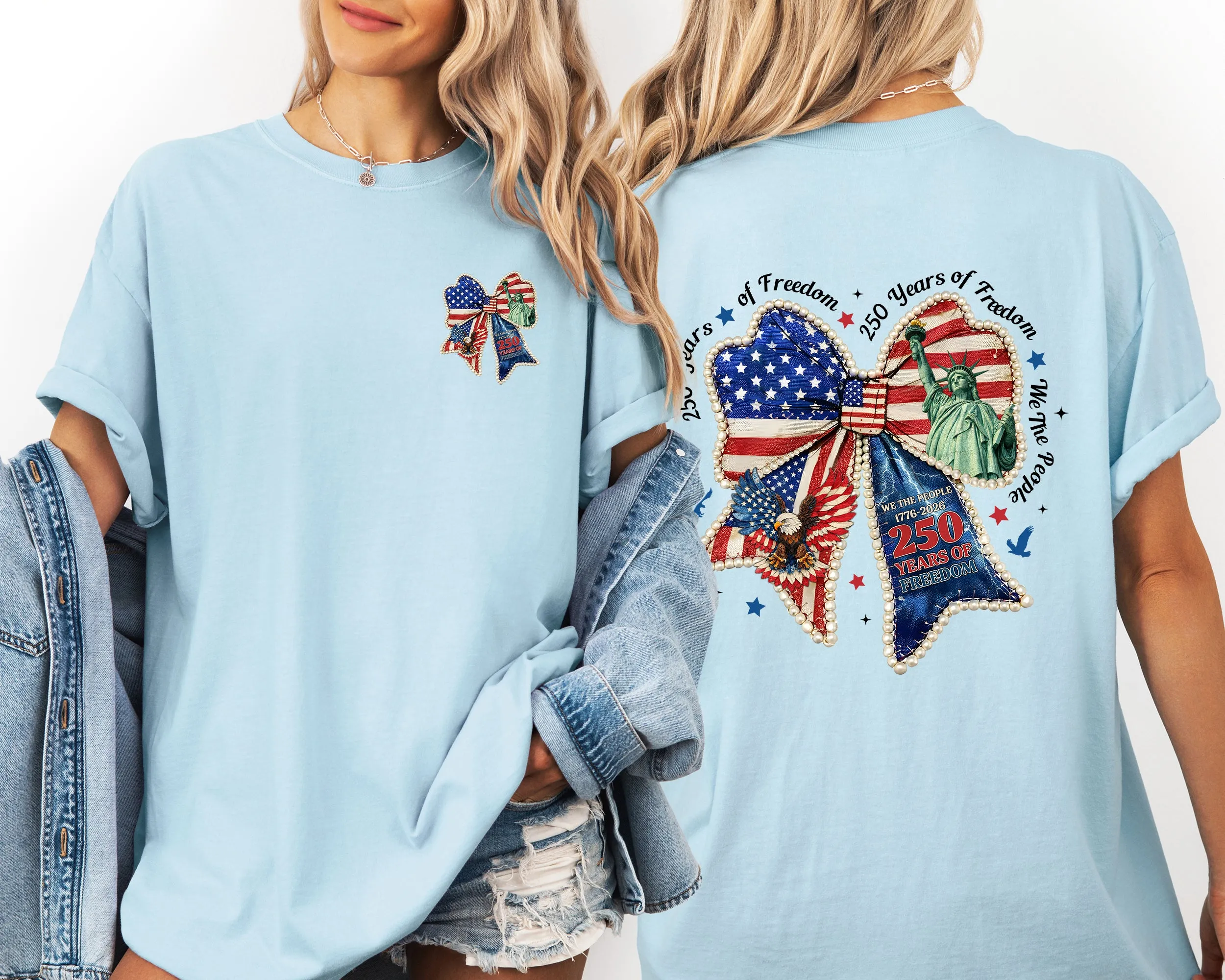 250 Years of Freedom, America, USA, Bow, Ribbons, We The People Comfort Colors T-Shirt sold by Refinery Number One product image thumbnail 2