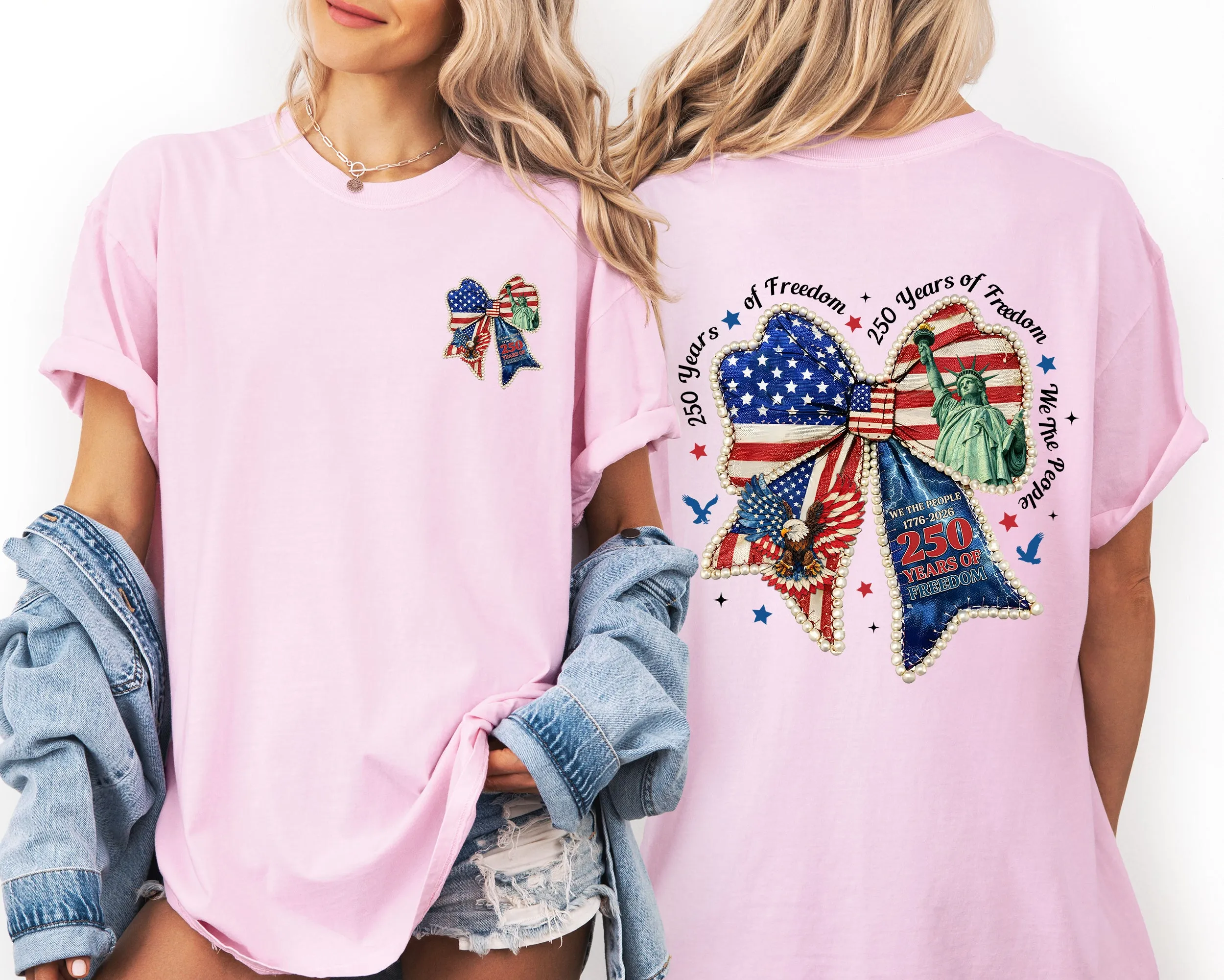 250 Years of Freedom, America, USA, Bow, Ribbons, We The People Comfort Colors T-Shirt sold by Refinery Number One product image thumbnail 3