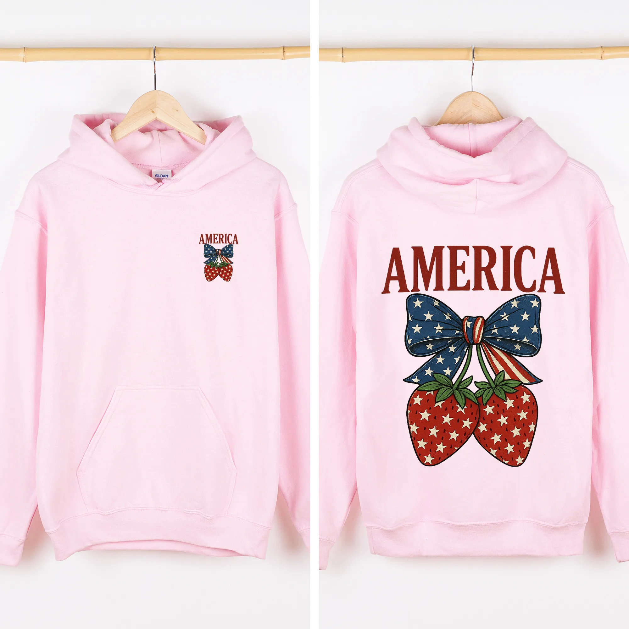 Strawberry, Bow, America, USA, Stars, 4th of July Sweatshirt sold by Refinery Number One