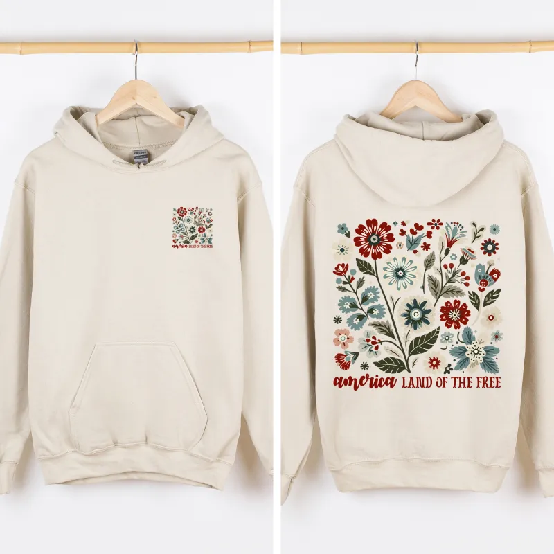 America Land of the Free, Floral, USA, 4th of July Sweatshirt made by Refinery Number One