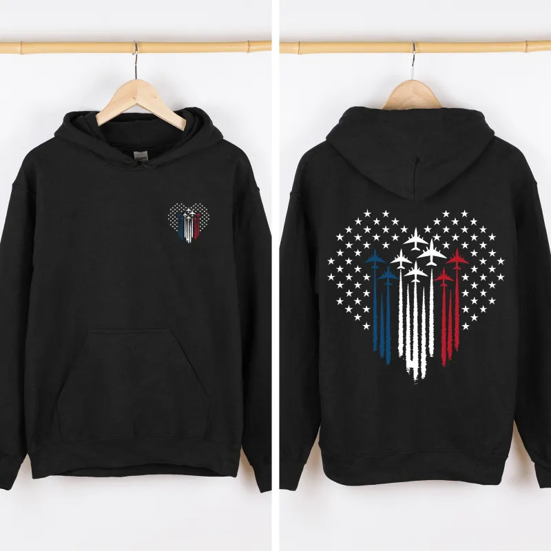 American Fighter Jets, Heart, USA, 4th of July Unisex Sweatshirt made by Refinery Number One