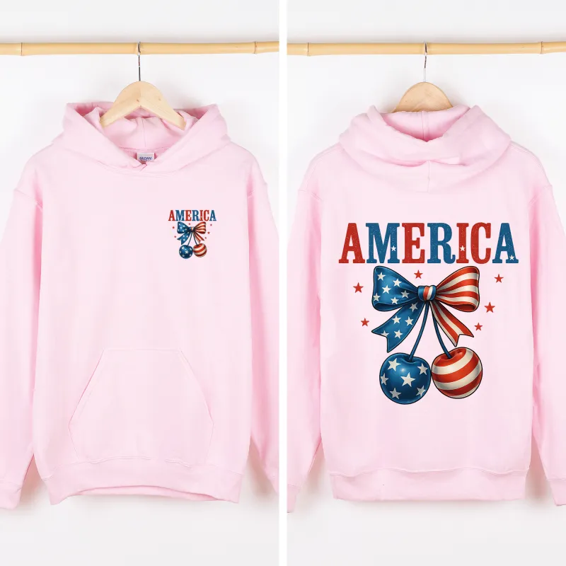 America, Cherries, Flag, USA, 4th of July Sweatshirt made by Refinery Number One