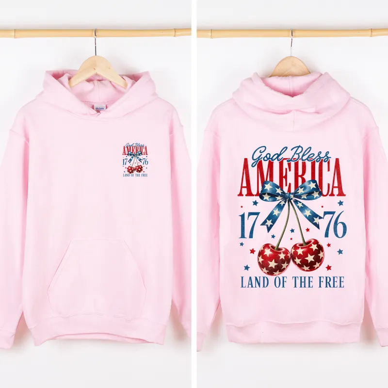God Bless America, Cherries, Bow, 4th of July, 1776 Sweatshirt made by Refinery Number One