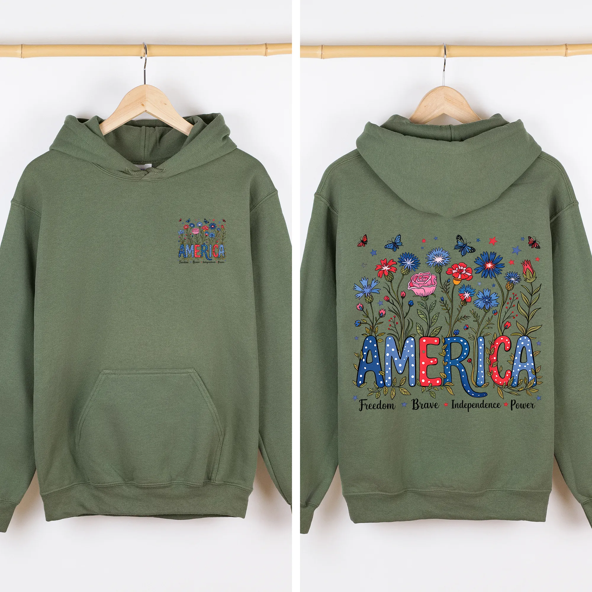 America, Floral, Flowers, USA, 4th of July, Patriotic Sweatshirt sold by Refinery Number One product image thumbnail 2