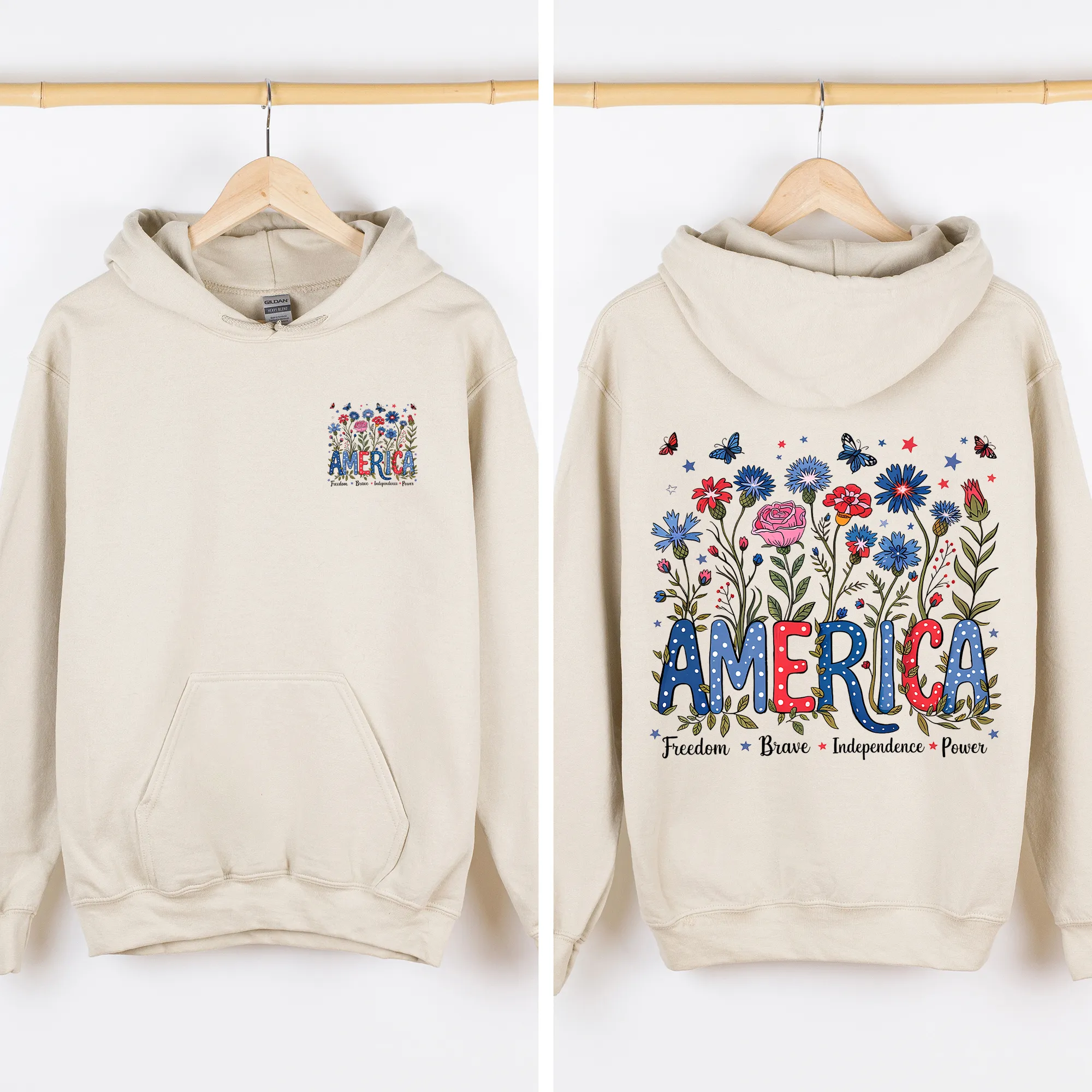 America, Floral, Flowers, USA, 4th of July, Patriotic Sweatshirt sold by Refinery Number One product image thumbnail 3