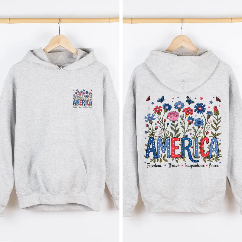 America, Floral, Flowers, USA, 4th of July, Patriotic Sweatshirt made by Refinery Number One