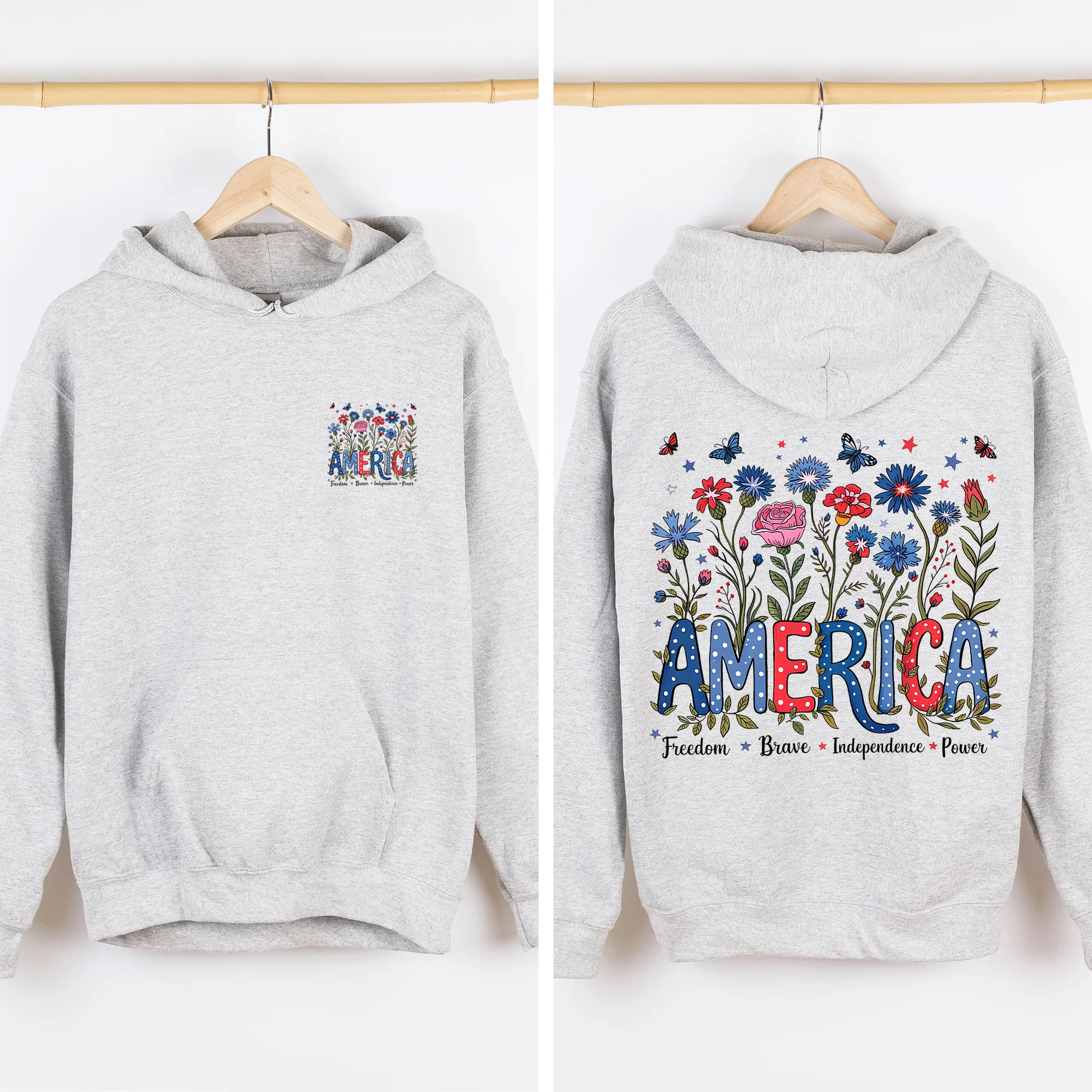 America, Floral, Flowers, USA, 4th of July, Patriotic Sweatshirt sold by Refinery Number One