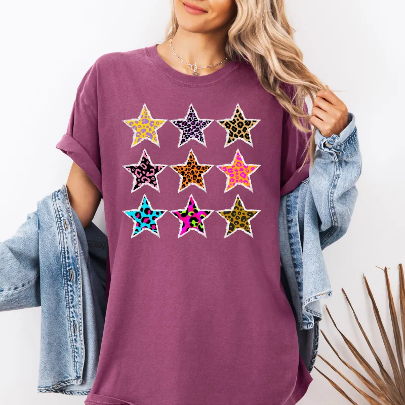 Leopard Print Stars, Retro, 80s Chic, Vintage Comfort Colors T-Shirt made by Refinery Number One