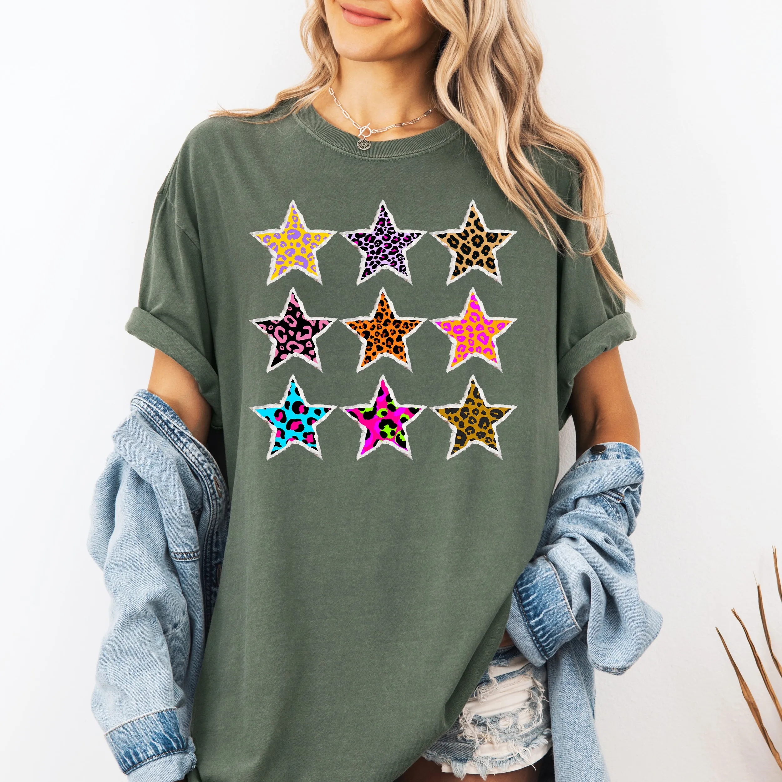 Leopard Print Stars, Retro, 80s Chic, Vintage Comfort Colors T-Shirt sold by Refinery Number One product image thumbnail 3