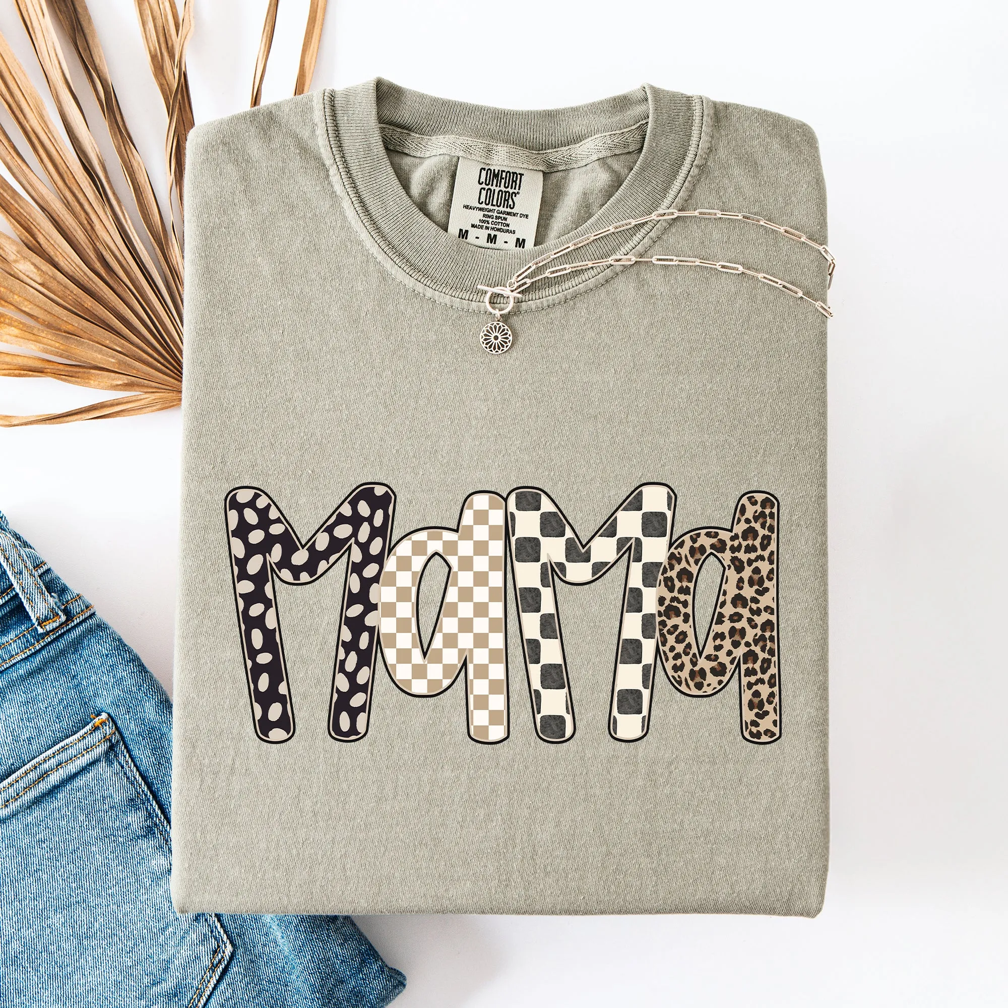 Mama, Fun Patterns, Leopard Print, Checkered, Neutral Colors Comfort Colors T-Shirt sold by Refinery Number One