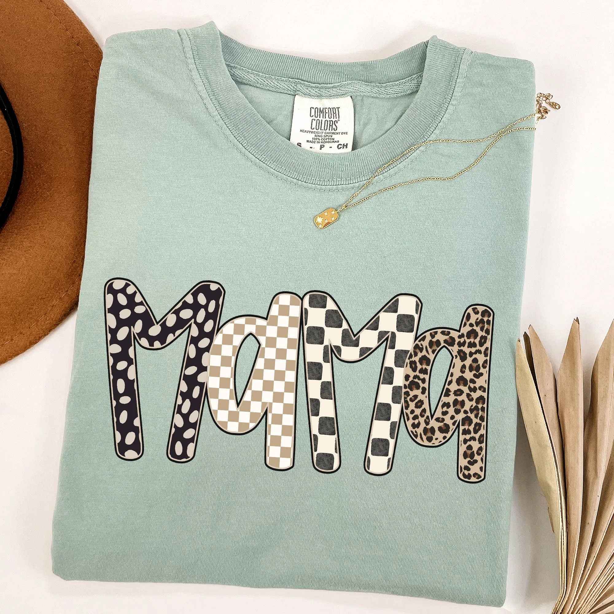 Mama, Fun Patterns, Leopard Print, Checkered, Neutral Colors Comfort Colors T-Shirt sold by Refinery Number One product image thumbnail 2