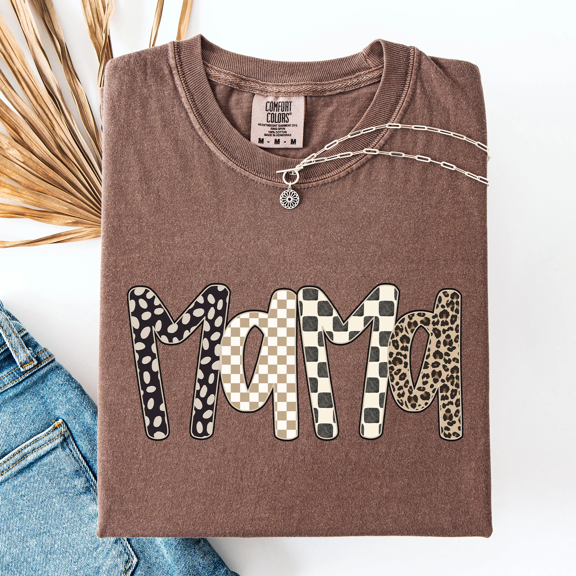 Mama, Fun Patterns, Leopard Print, Checkered, Neutral Colors Comfort Colors T-Shirt sold by Refinery Number One product image thumbnail 4