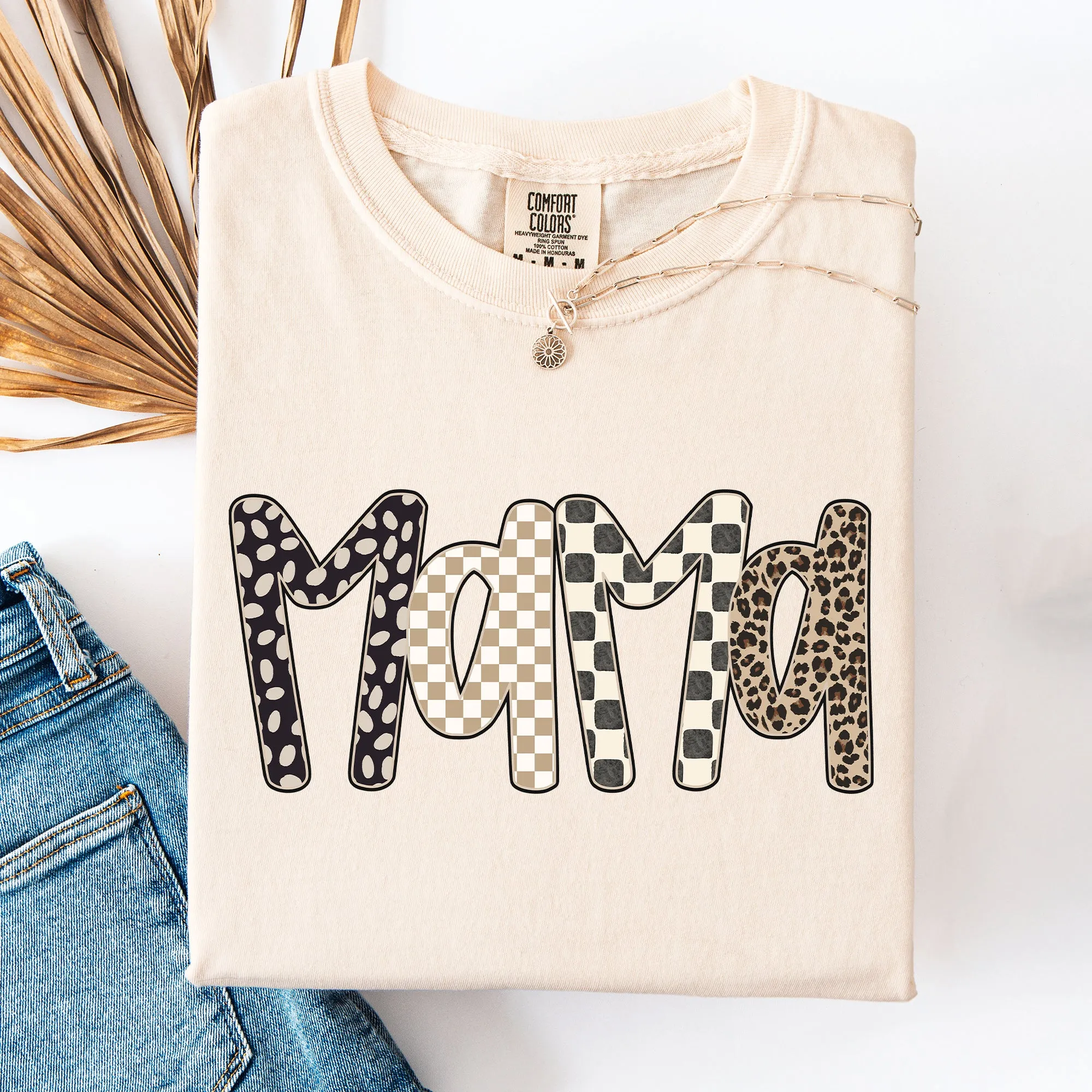 Mama, Fun Patterns, Leopard Print, Checkered, Neutral Colors Comfort Colors T-Shirt sold by Refinery Number One product image thumbnail 3