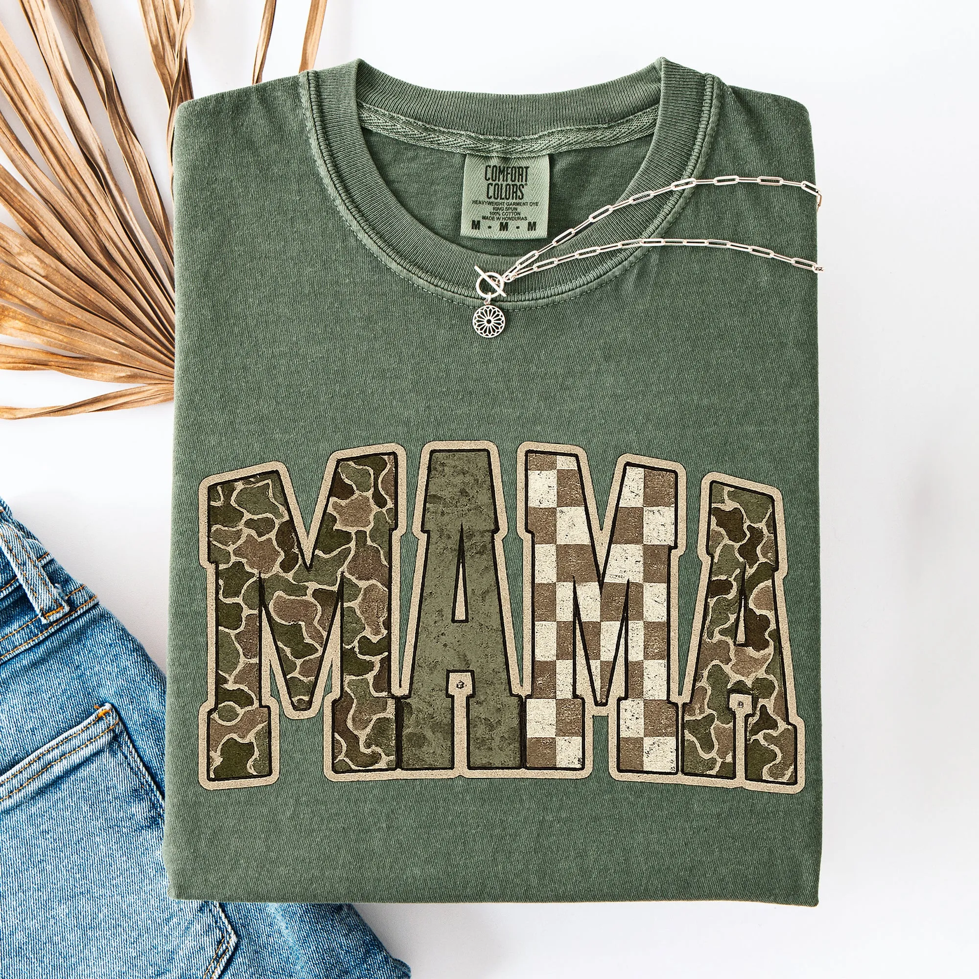Mama, Camo, Checkered, Mother's Day, Varsity Design Comfort Colors T-Shirt sold by Refinery Number One product image thumbnail 3