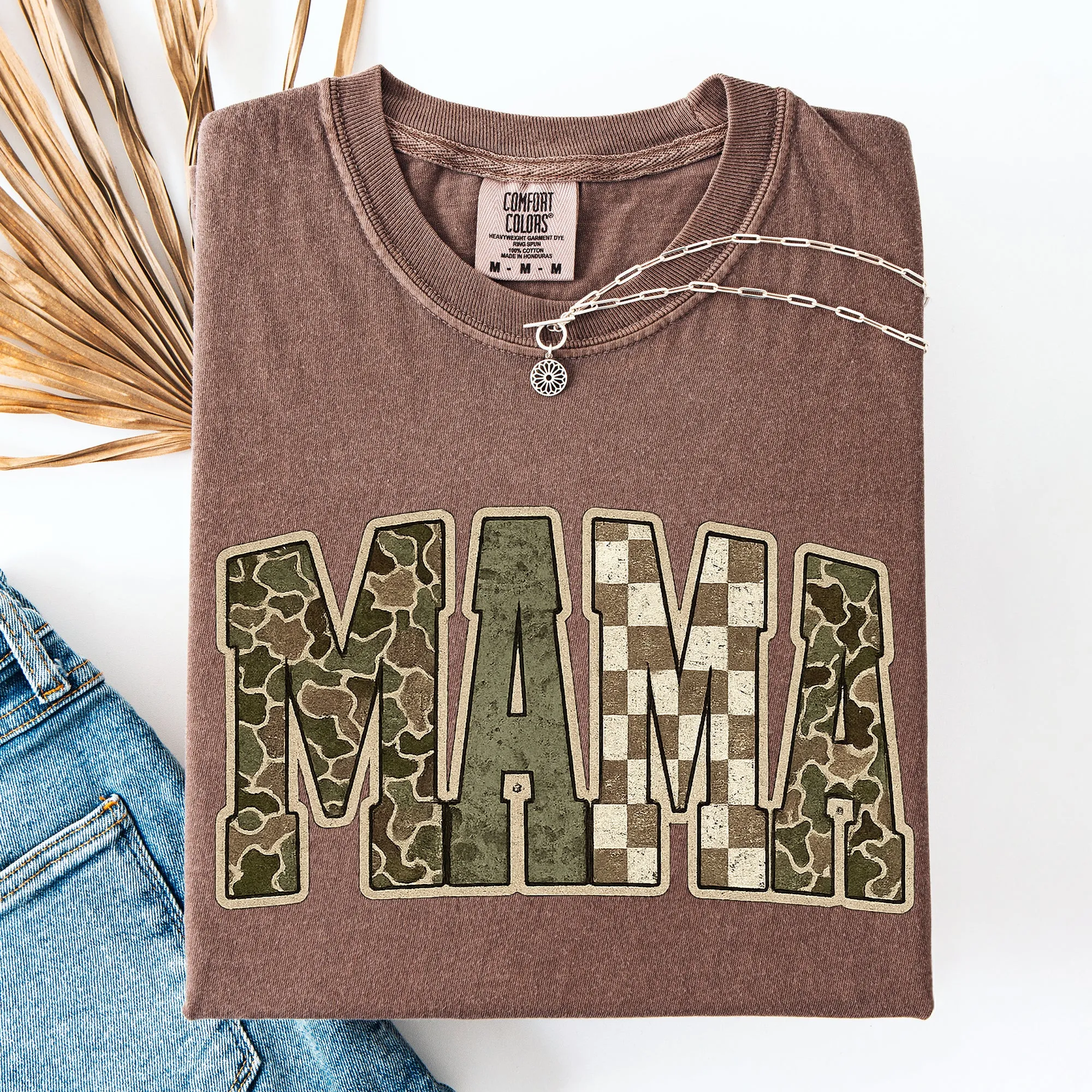 Mama, Camo, Checkered, Mother's Day, Varsity Design Comfort Colors T-Shirt sold by Refinery Number One product image thumbnail 4