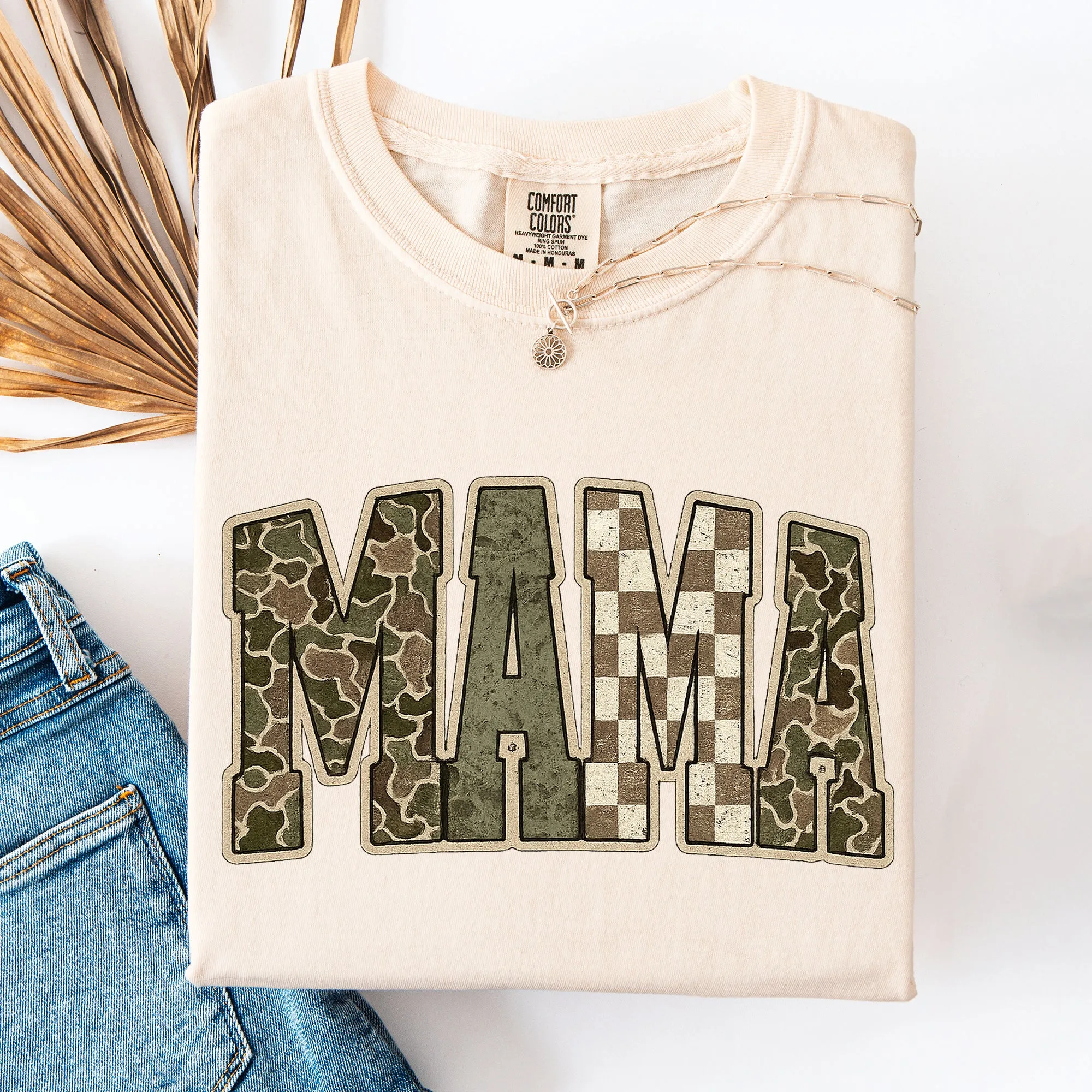 Mama, Camo, Checkered, Mother's Day, Varsity Design Comfort Colors T-Shirt sold by Refinery Number One product image thumbnail 2