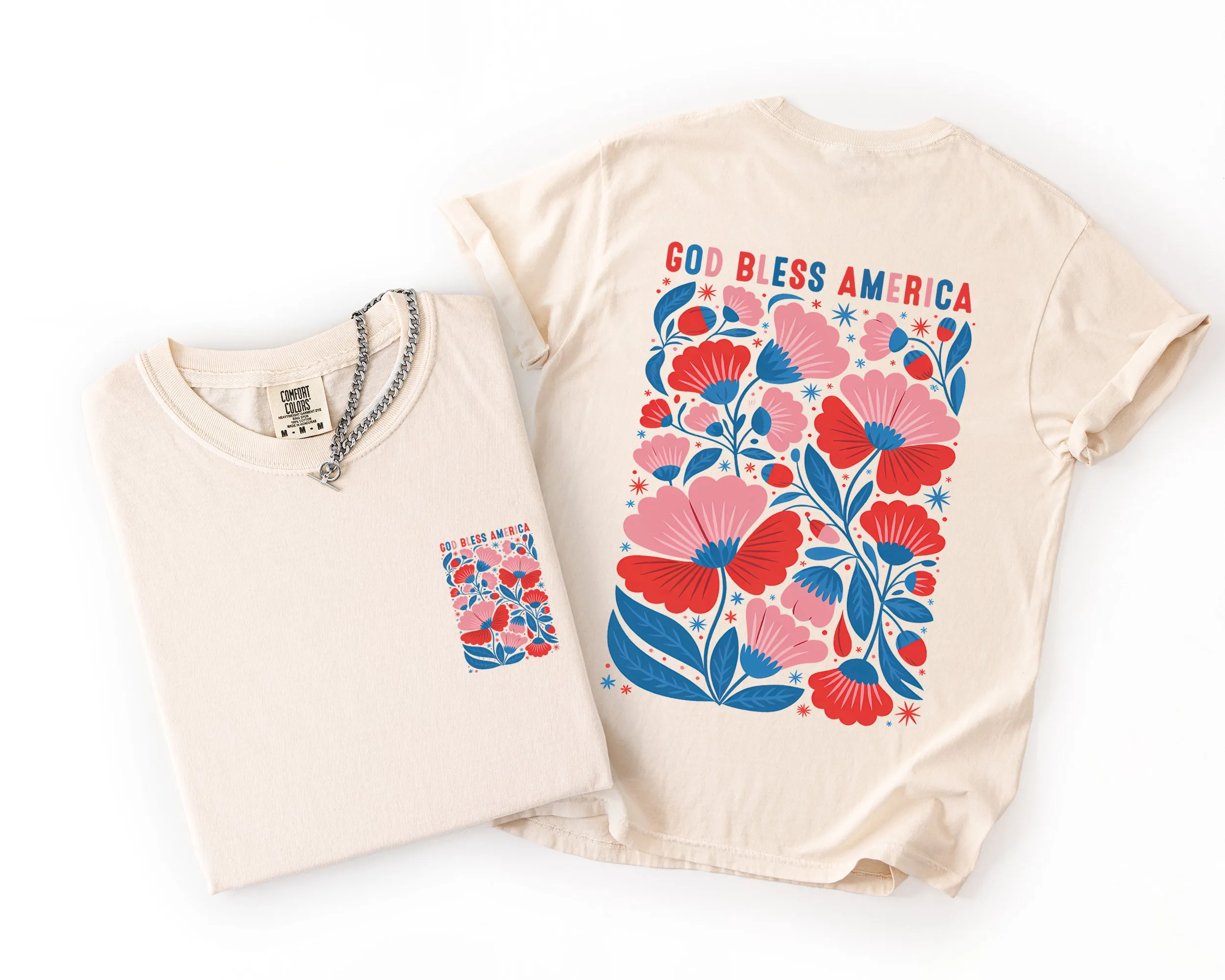 God Bless America, Floral, Flowers, USA, 4th of July Comfort Colors T-Shirt sold by Refinery Number One product image thumbnail 4