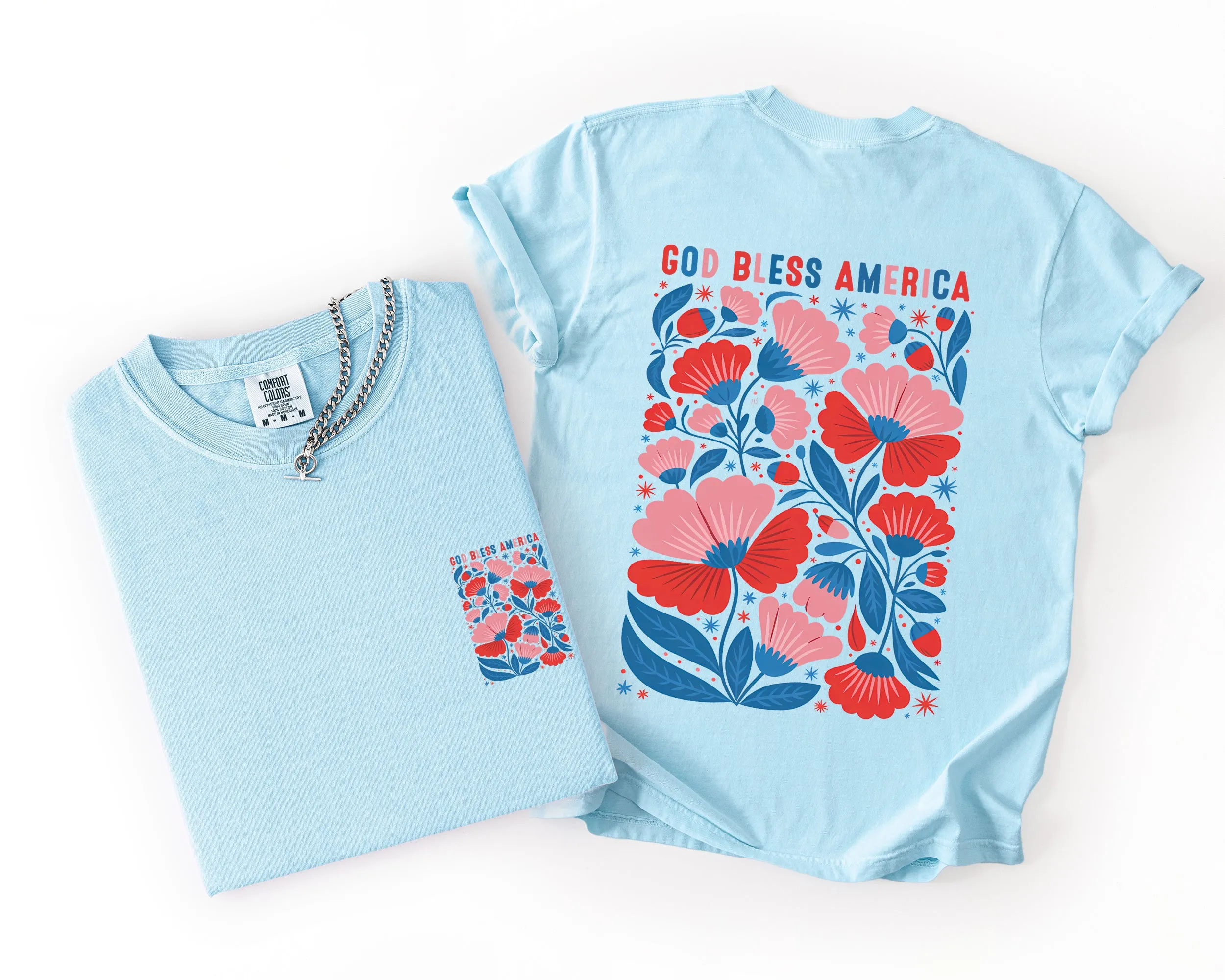 God Bless America, Floral, Flowers, USA, 4th of July Comfort Colors T-Shirt sold by Refinery Number One product image thumbnail 2